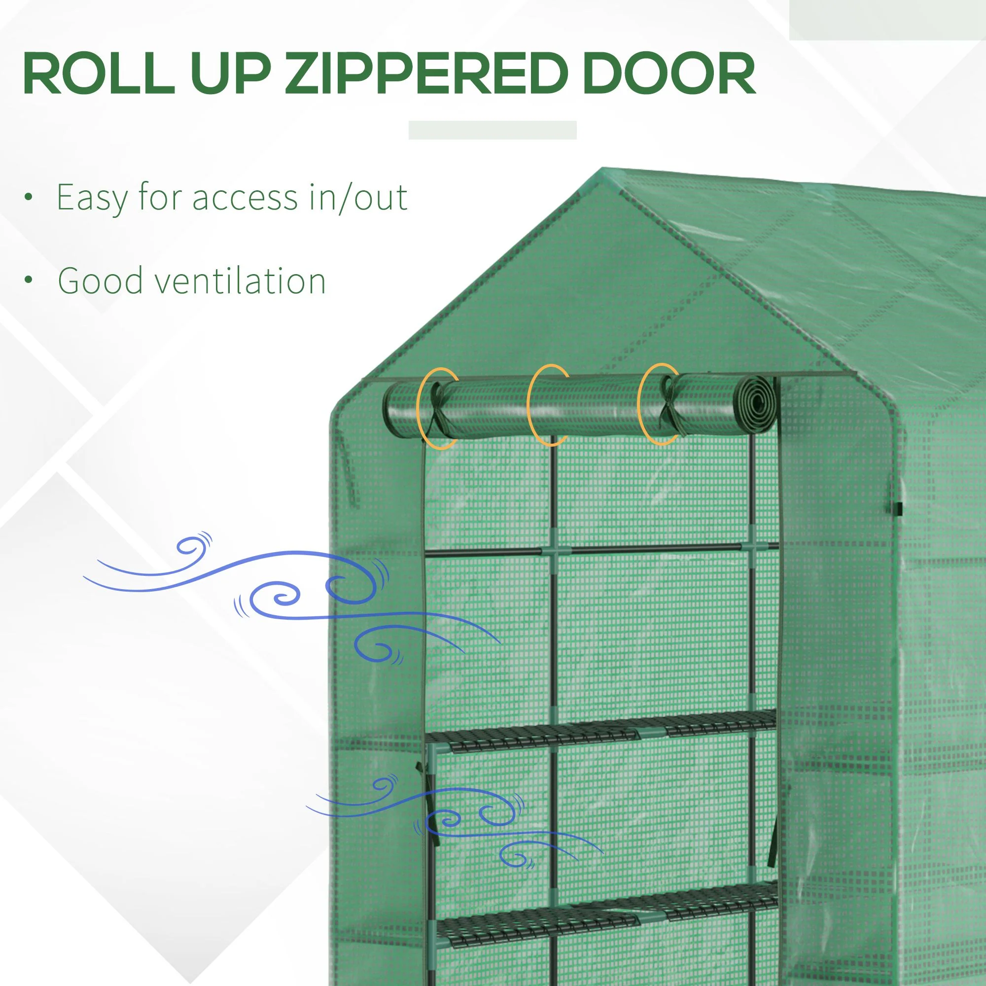 7' x 5' x 6' Walk-in Greenhouse, 18 Shelf Hot House with Trellis, Green - Image 8