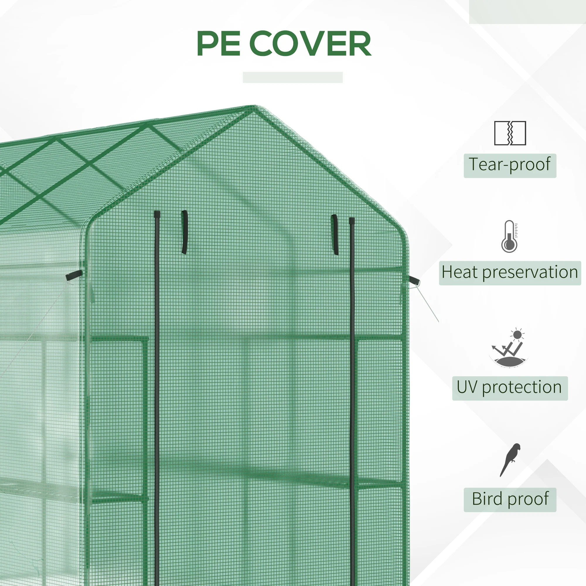 7' x 5' x 6' Walk-in Greenhouse with Windows, 18 Shelf Hot House with Trellis, Green - Image 6