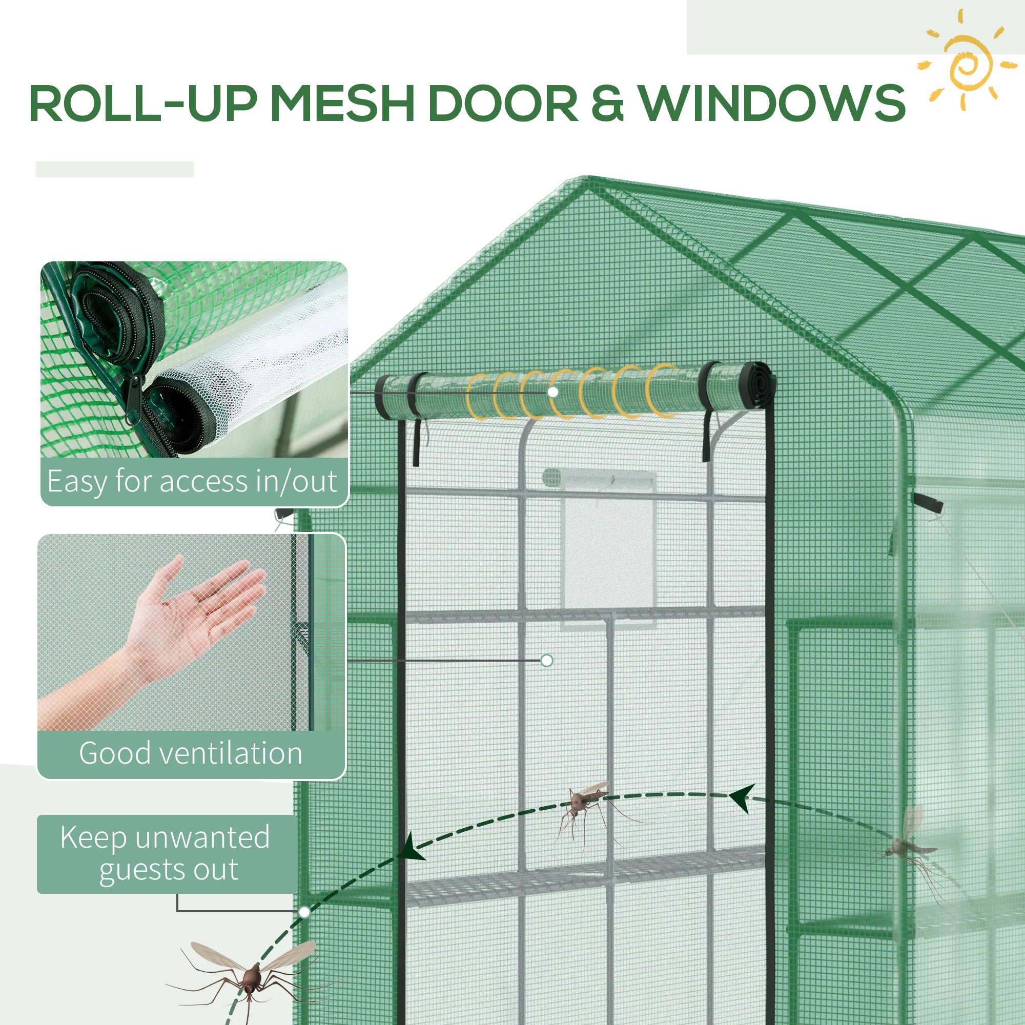 7' x 5' x 6' Walk-in Greenhouse with Windows, 18 Shelf Hot House with Trellis, Green - Image 8