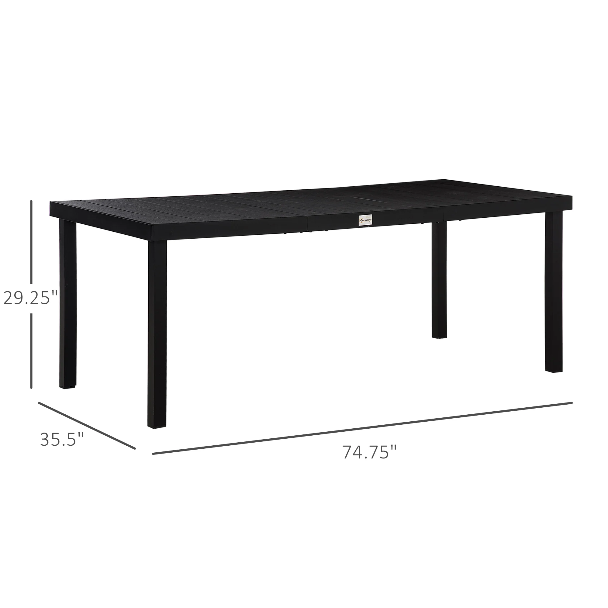 75" x 35" Outdoor Dining Table with Aluminum Frame & All-Weather Faux Wood Top, Black - Image 5