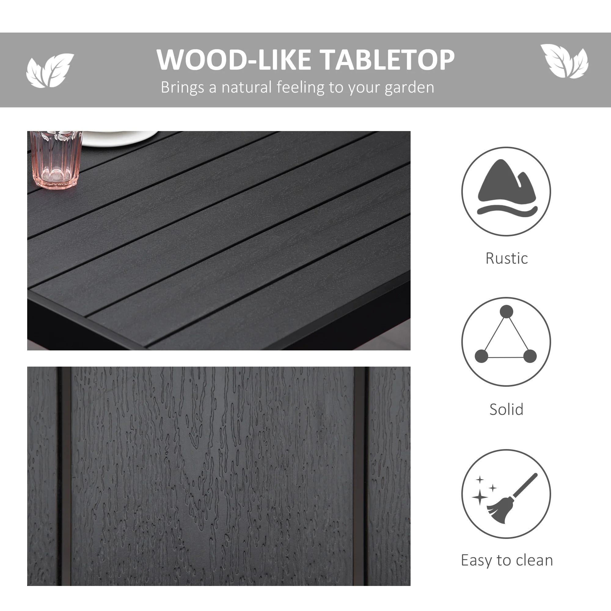 75" x 35" Outdoor Dining Table with Aluminum Frame & All-Weather Faux Wood Top, Black - Image 6