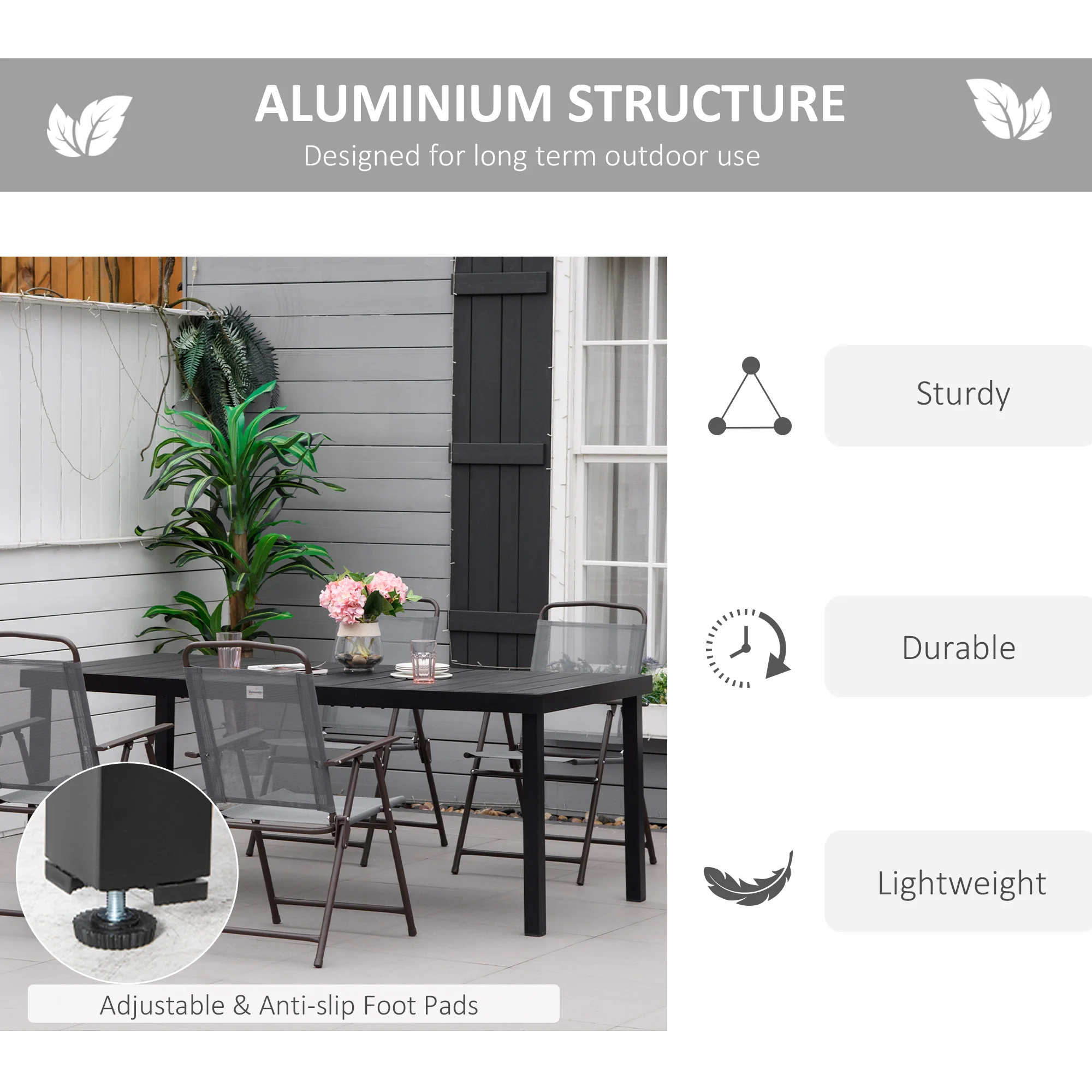 75" x 35" Outdoor Dining Table with Aluminum Frame & All-Weather Faux Wood Top, Black - Image 7