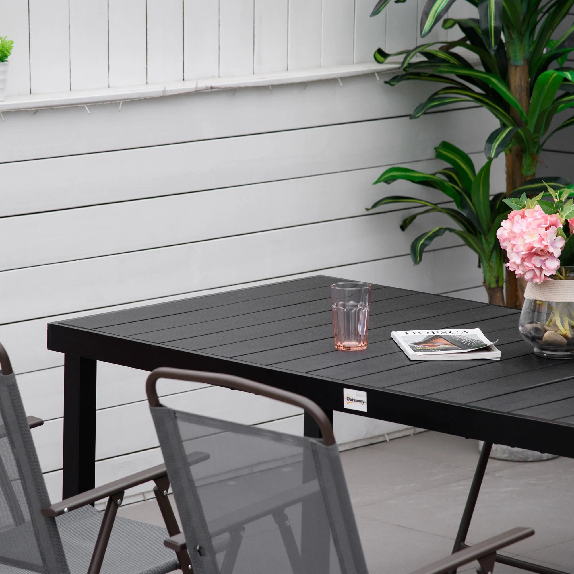 75" x 35" Outdoor Dining Table with Aluminum Frame & All-Weather Faux Wood Top, Black - Image 9