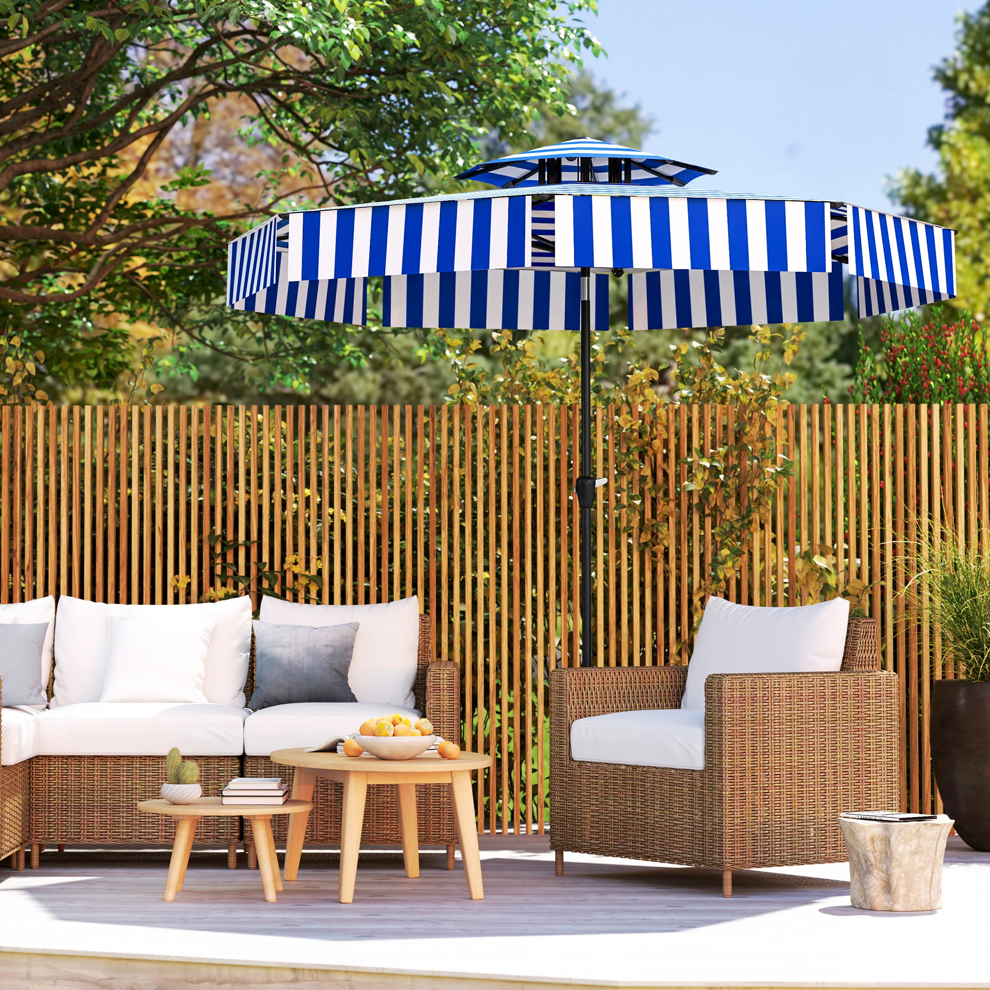 8.6FT Patio Umbrella with Tilt, Crank & UPF 30+ Sun Protection, 2-Tier Vented Design, Navy Blue - Image 11