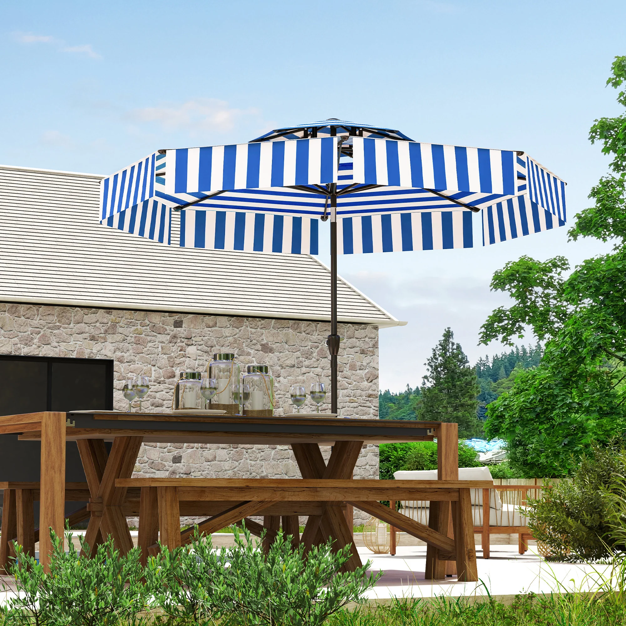 8.6FT Patio Umbrella with Tilt, Crank & UPF 30+ Sun Protection, 2-Tier Vented Design, Navy Blue - Image 3