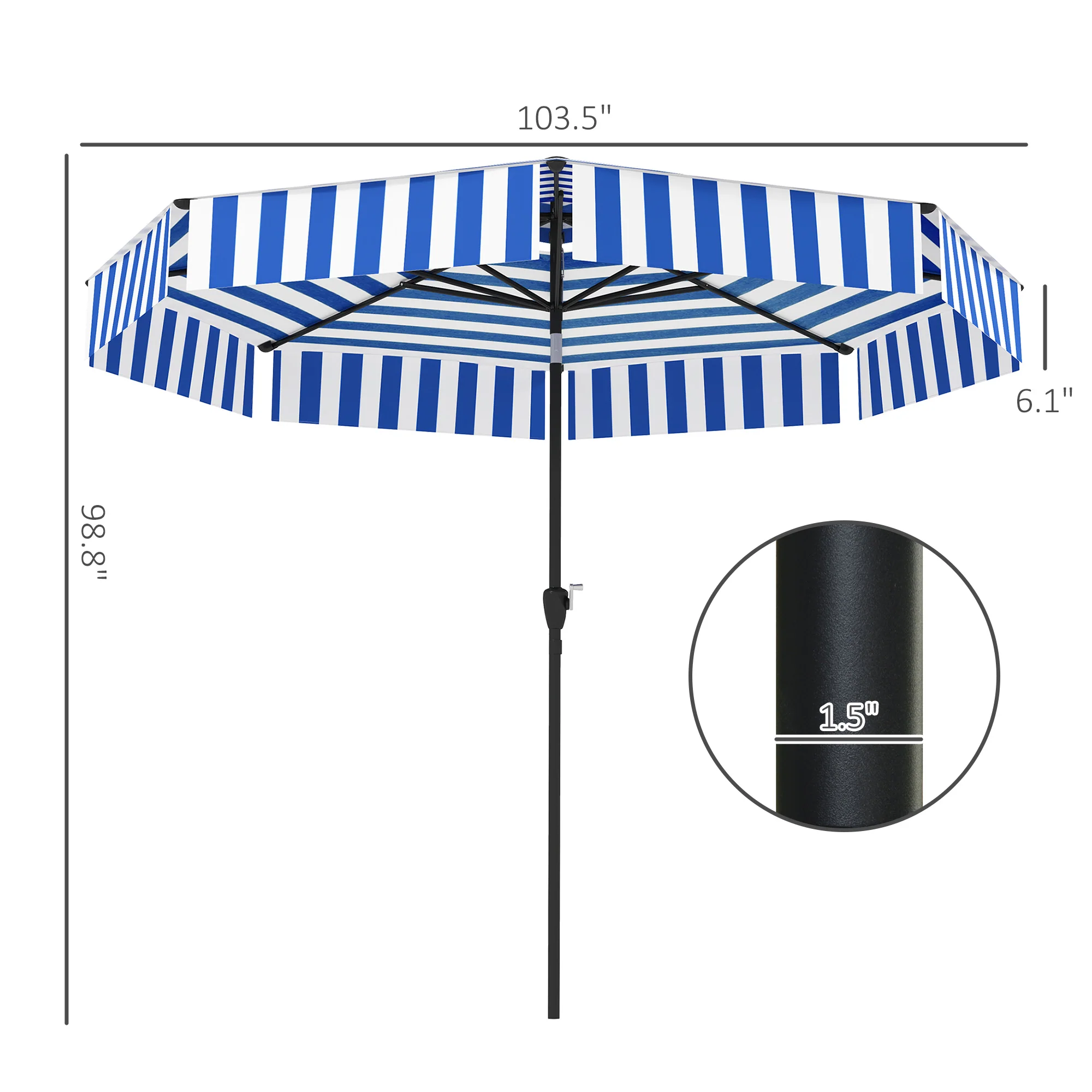 8.6FT Patio Umbrella with Tilt, Crank & UPF 30+ Sun Protection, 2-Tier Vented Design, Navy Blue - Image 5