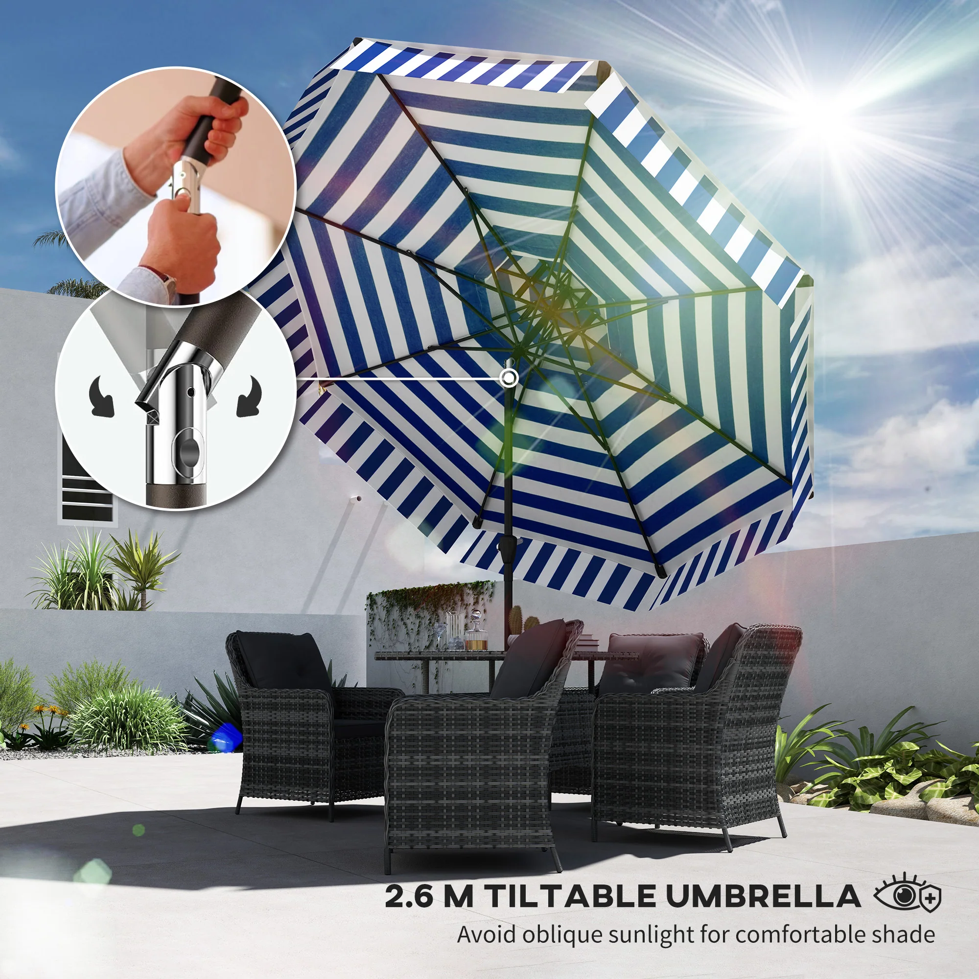 8.6FT Patio Umbrella with Tilt, Crank & UPF 30+ Sun Protection, 2-Tier Vented Design, Navy Blue - Image 6