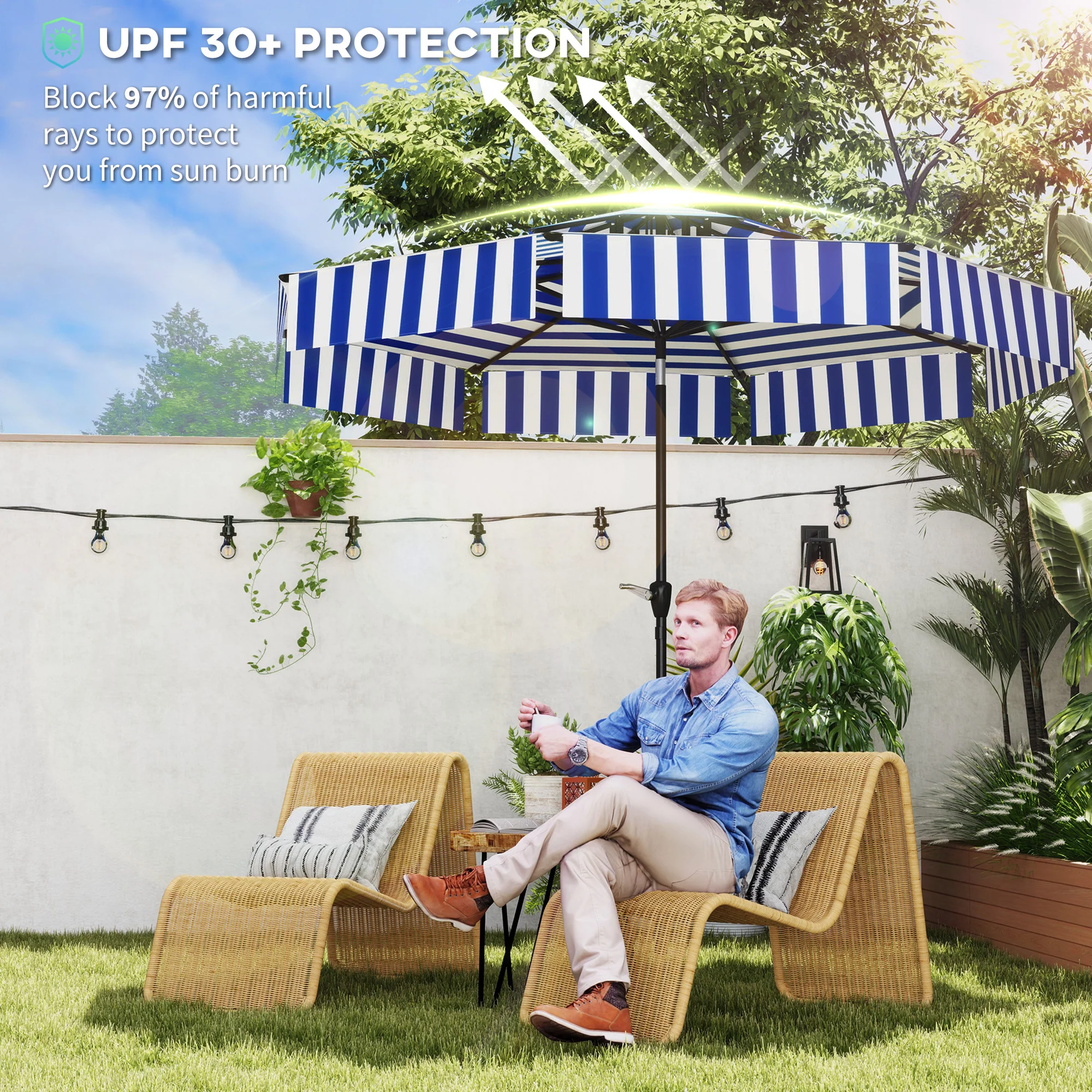 8.6FT Patio Umbrella with Tilt, Crank & UPF 30+ Sun Protection, 2-Tier Vented Design, Navy Blue - Image 7