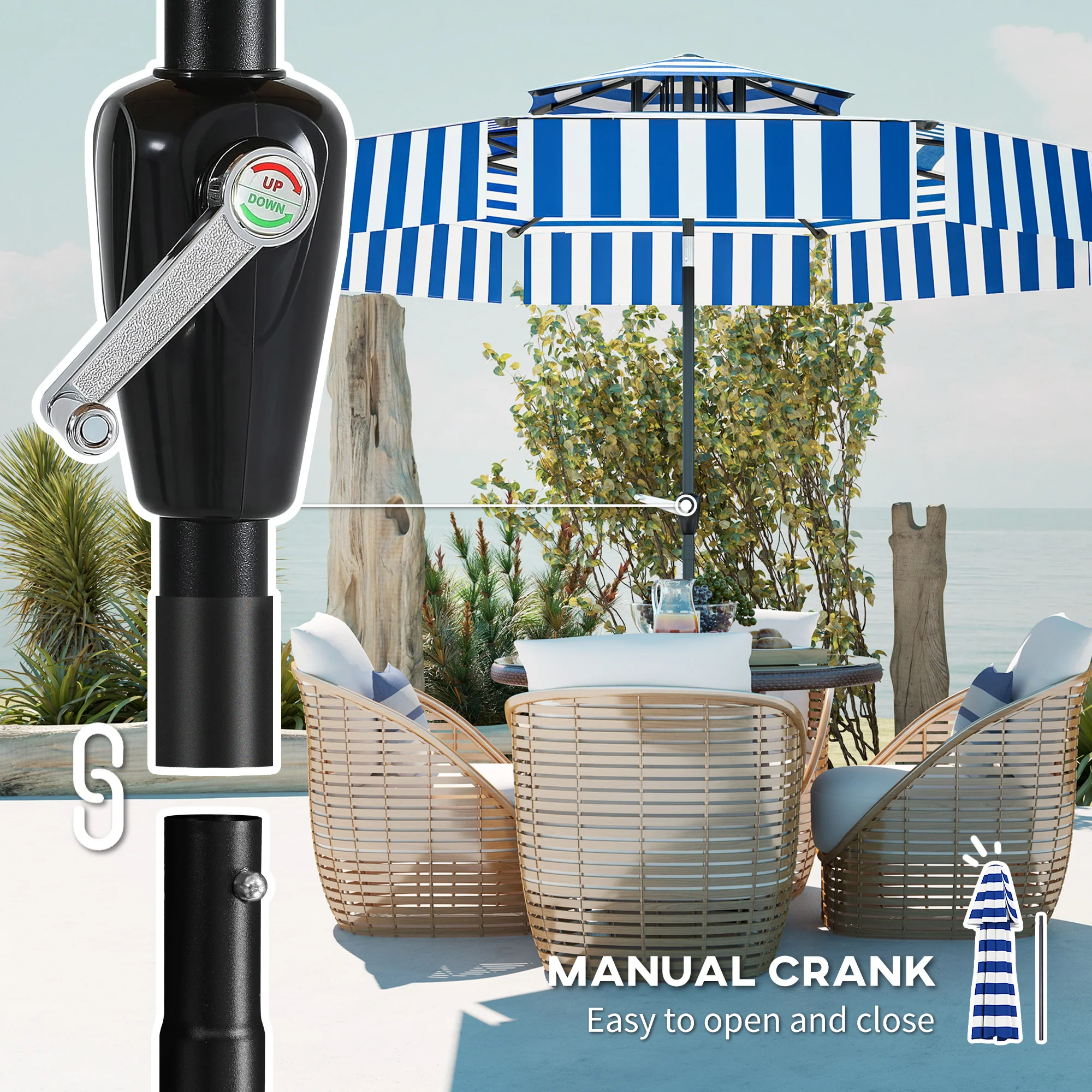 8.6FT Patio Umbrella with Tilt, Crank & UPF 30+ Sun Protection, 2-Tier Vented Design, Navy Blue - Image 9
