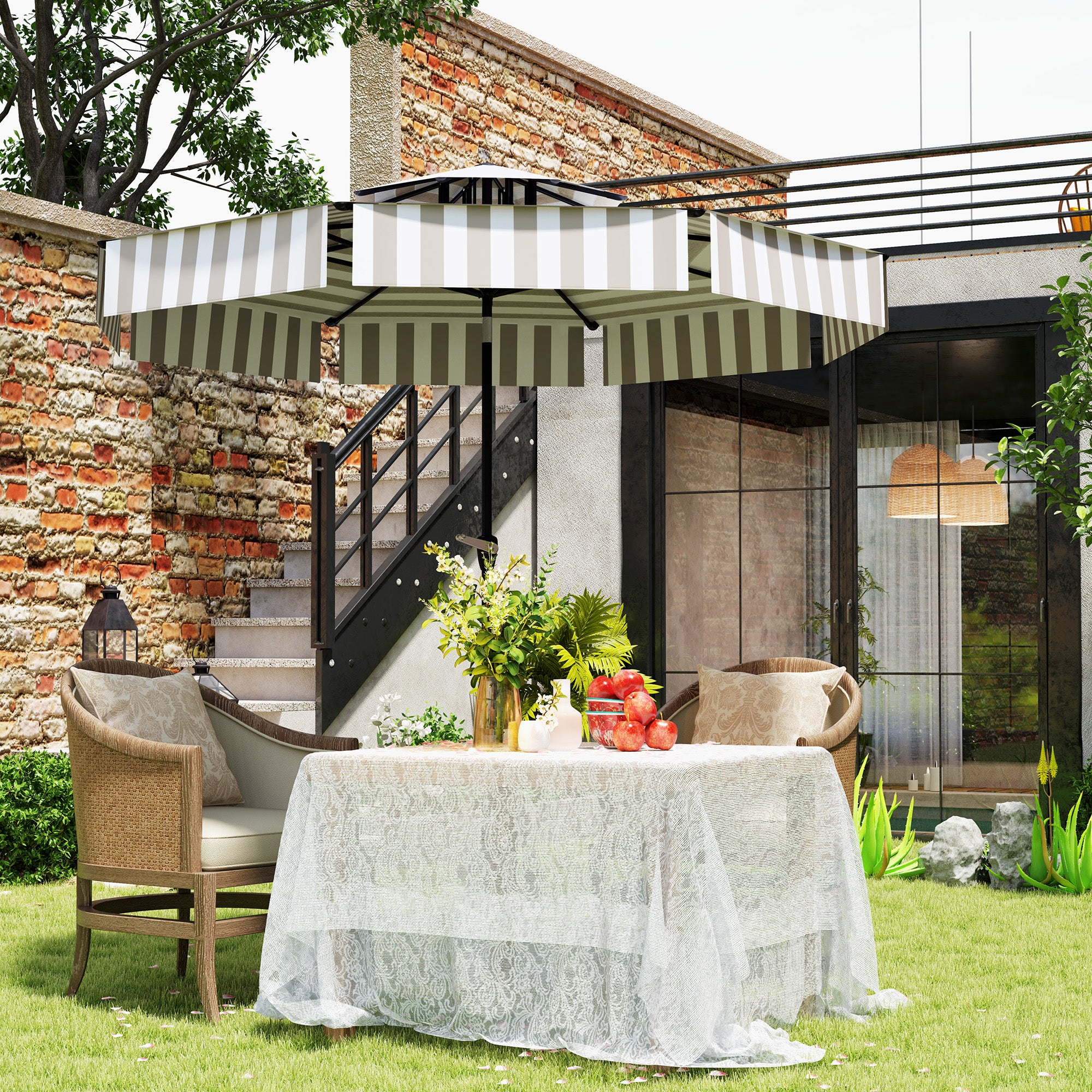 8.6FT Patio Umbrella with Tilt, Crank & UPF 30+ Sun Protection, 2-Tier Vented Design, Light Gray - Image 3