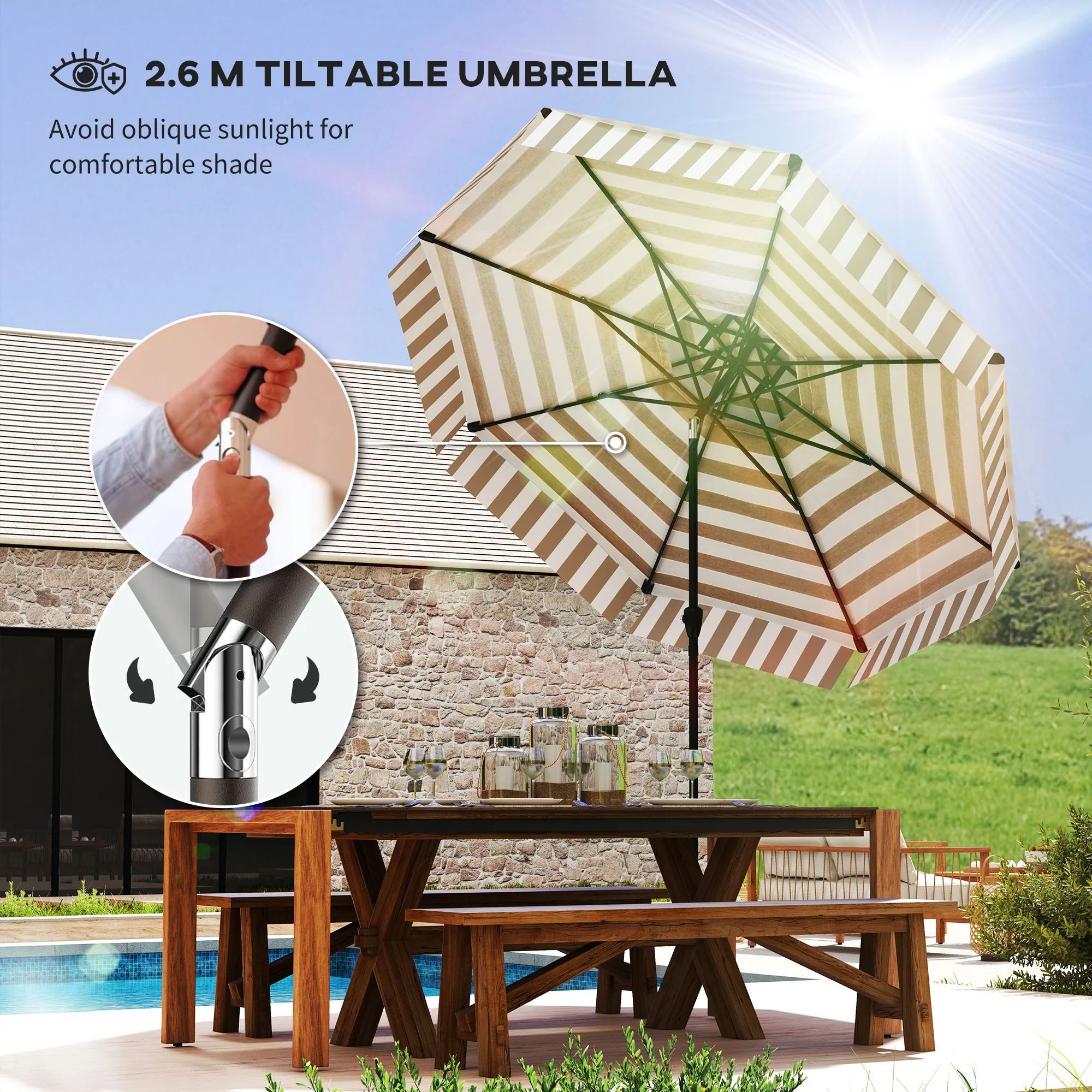 8.6FT Patio Umbrella with Tilt, Crank & UPF 30+ Sun Protection, 2-Tier Vented Design, Light Gray - Image 6