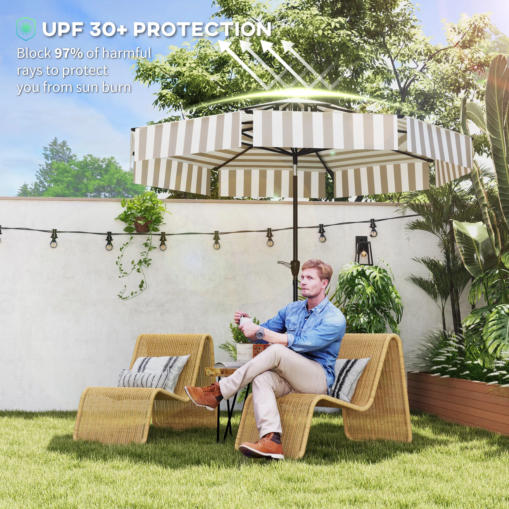 8.6FT Patio Umbrella with Tilt, Crank & UPF 30+ Sun Protection, 2-Tier Vented Design, Light Gray - Image 7