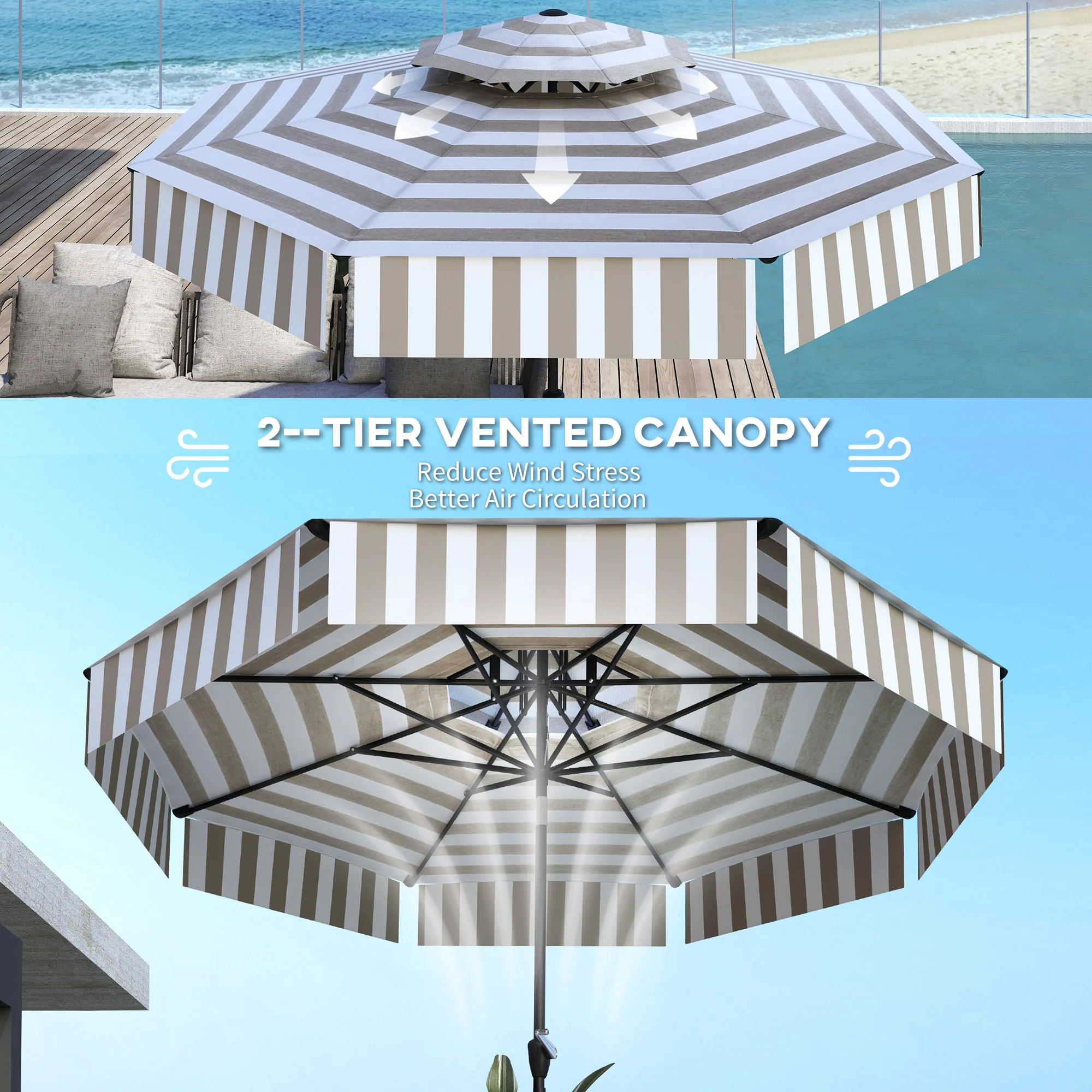 8.6FT Patio Umbrella with Tilt, Crank & UPF 30+ Sun Protection, 2-Tier Vented Design, Light Gray - Image 8