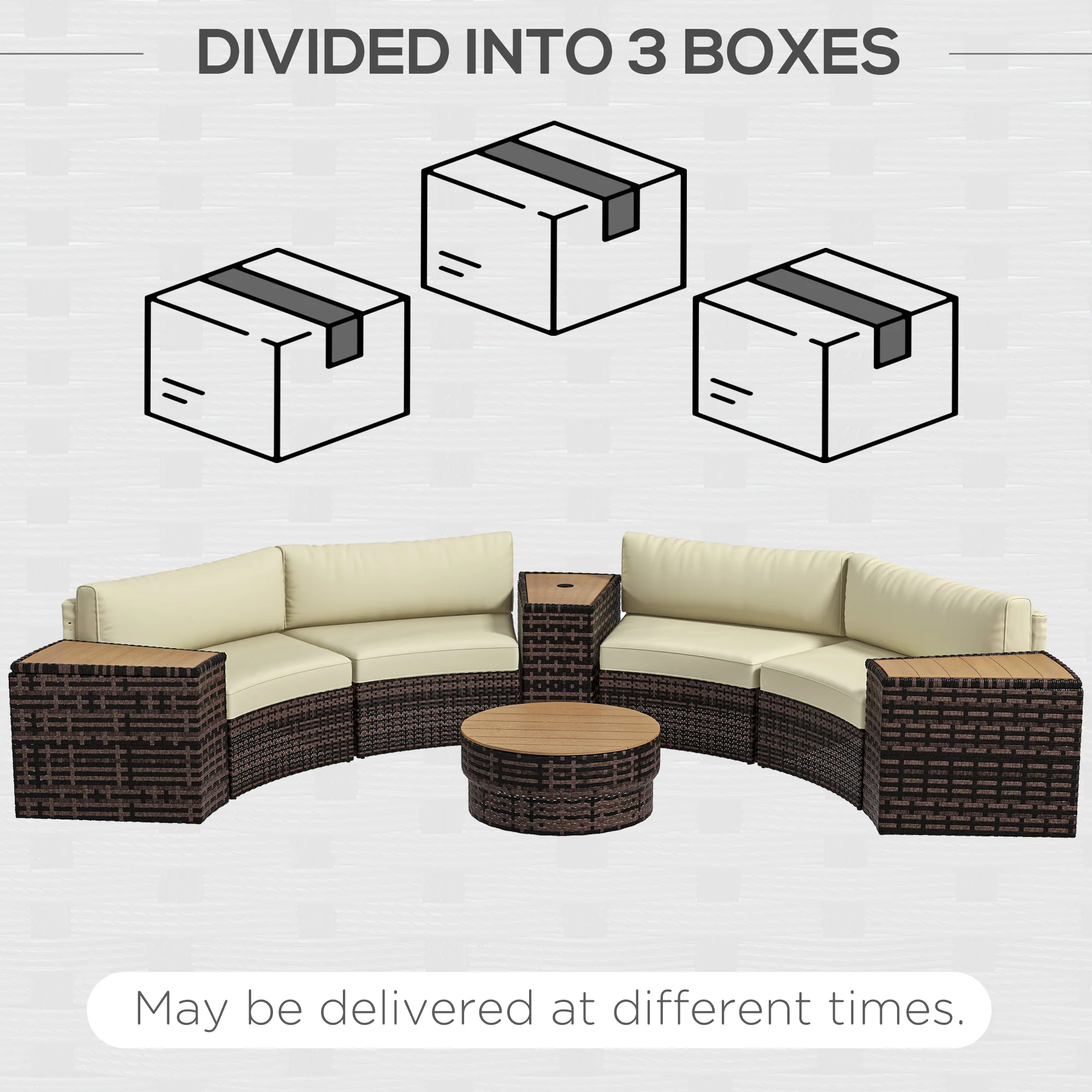 8PC Outdoor Conversation Set w/ 4 Rattan Sofa Chairs, 4 Tables & Umbrella Hole, Mixed Brown - Image 10