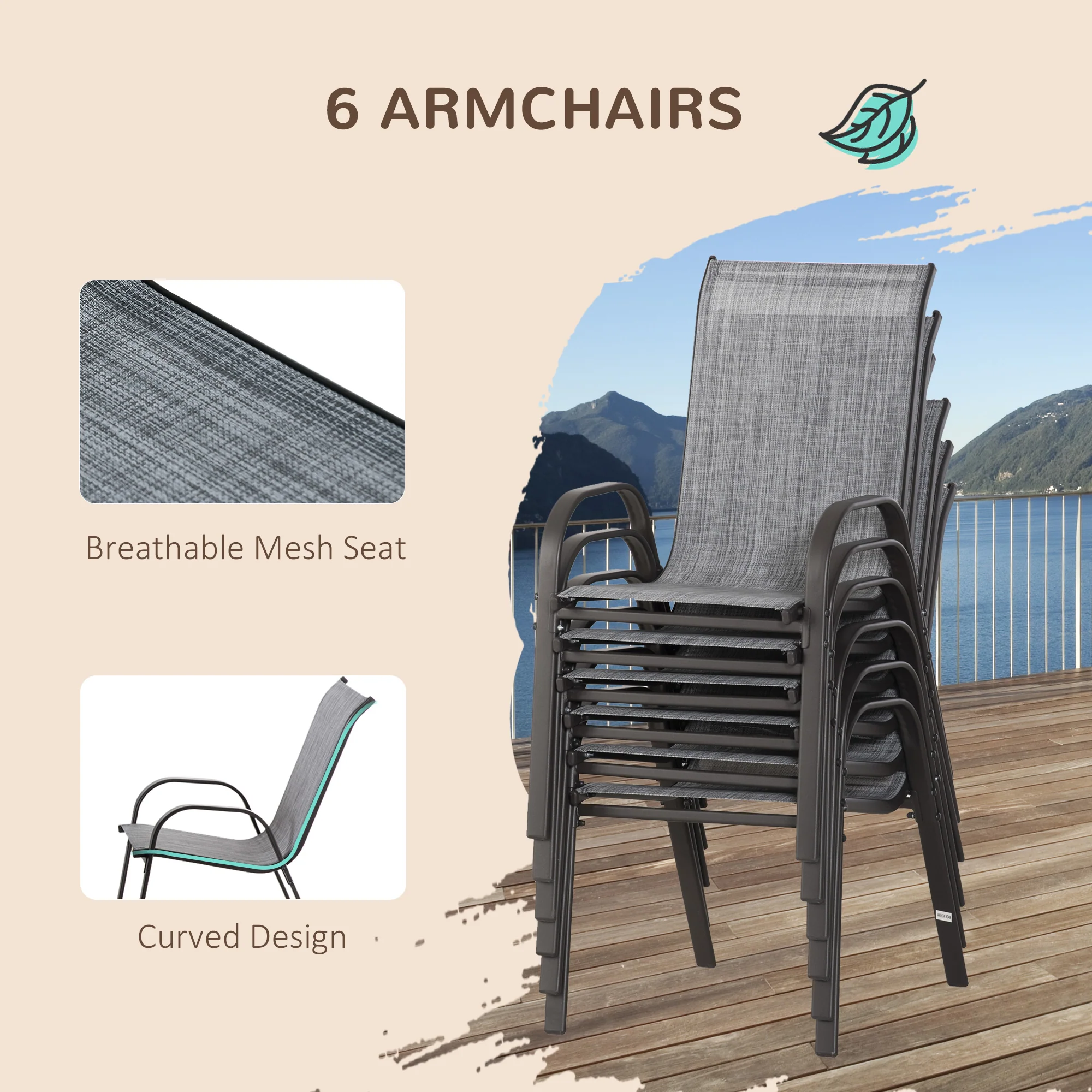 8 Pieces Patio Table and Chairs Set with 9 Ft Patio Umbrella, Gray - Image 8