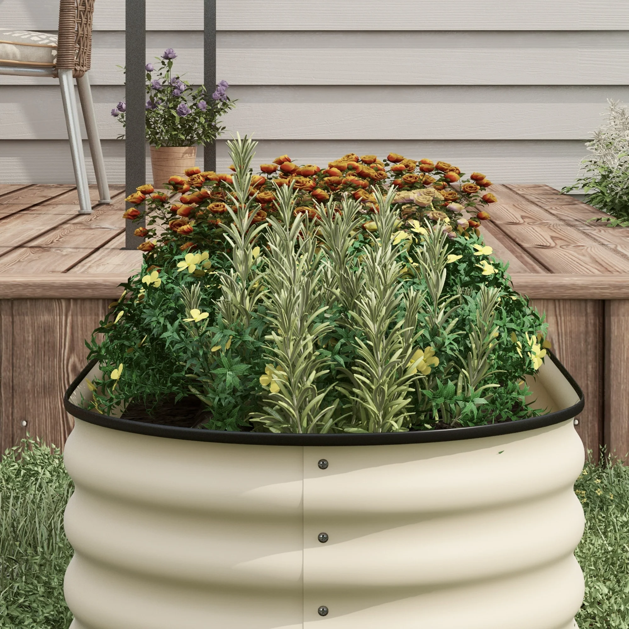 8' x 2' x 1.4' Galvanized Raised Garden Bed Kit, Outdoor Metal Elevated Planter Box with Safety Edging, Easy DIY Stock Tank for Growing Flowers, Herbs & Vegetables, Cream - Image 11
