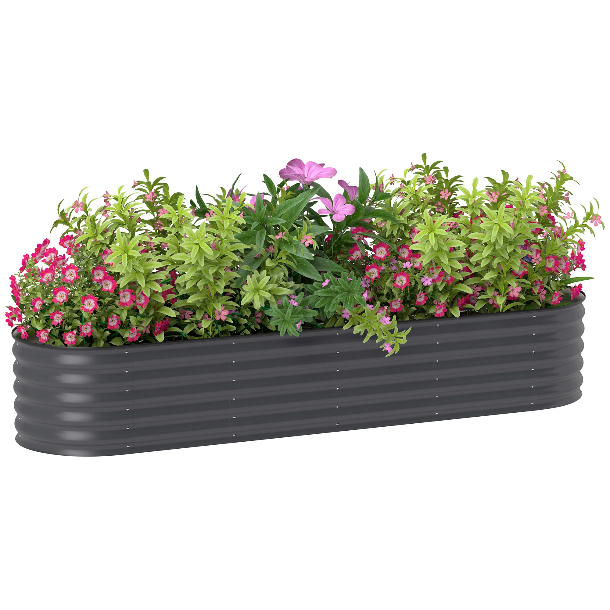 8' x 2' x 1.4' Galvanized Raised Garden Bed Kit, Outdoor Metal Elevated Planter Box with Safety Edging, Easy DIY Stock Tank for Growing Flowers, Herbs & Vegetables, Dark Gray