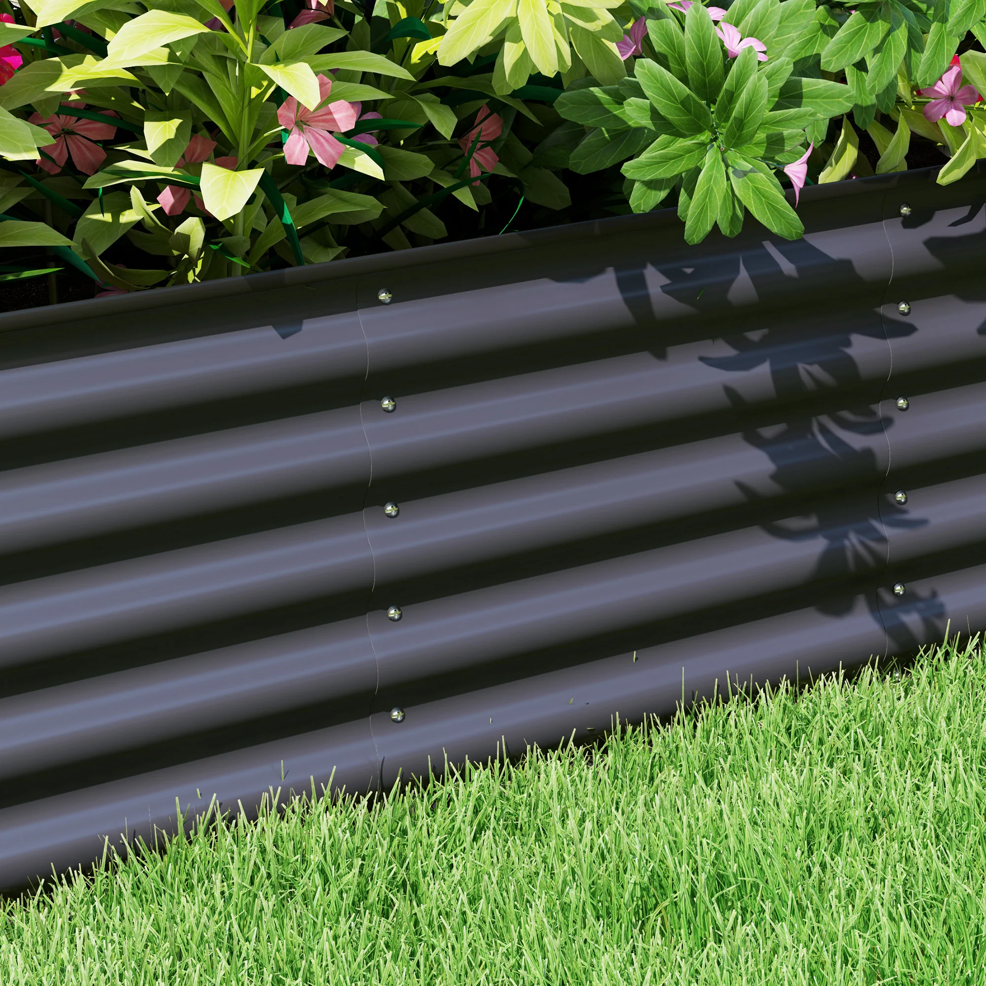 8' x 2' x 1.4' Galvanized Raised Garden Bed Kit, Outdoor Metal Elevated Planter Box with Safety Edging, Easy DIY Stock Tank for Growing Flowers, Herbs & Vegetables, Dark Gray - Image 10