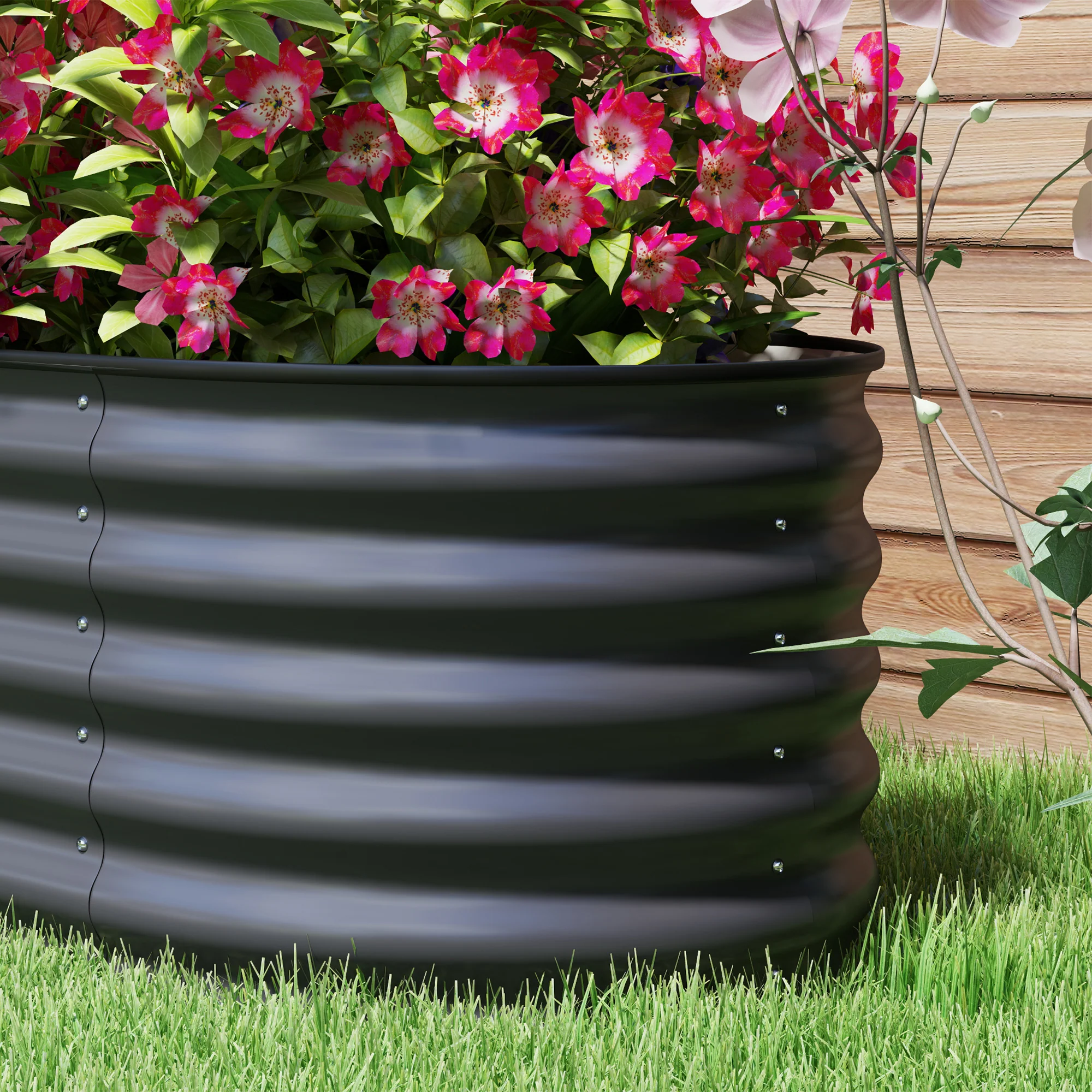 8' x 2' x 1.4' Galvanized Raised Garden Bed Kit, Outdoor Metal Elevated Planter Box with Safety Edging, Easy DIY Stock Tank for Growing Flowers, Herbs & Vegetables, Dark Gray - Image 11