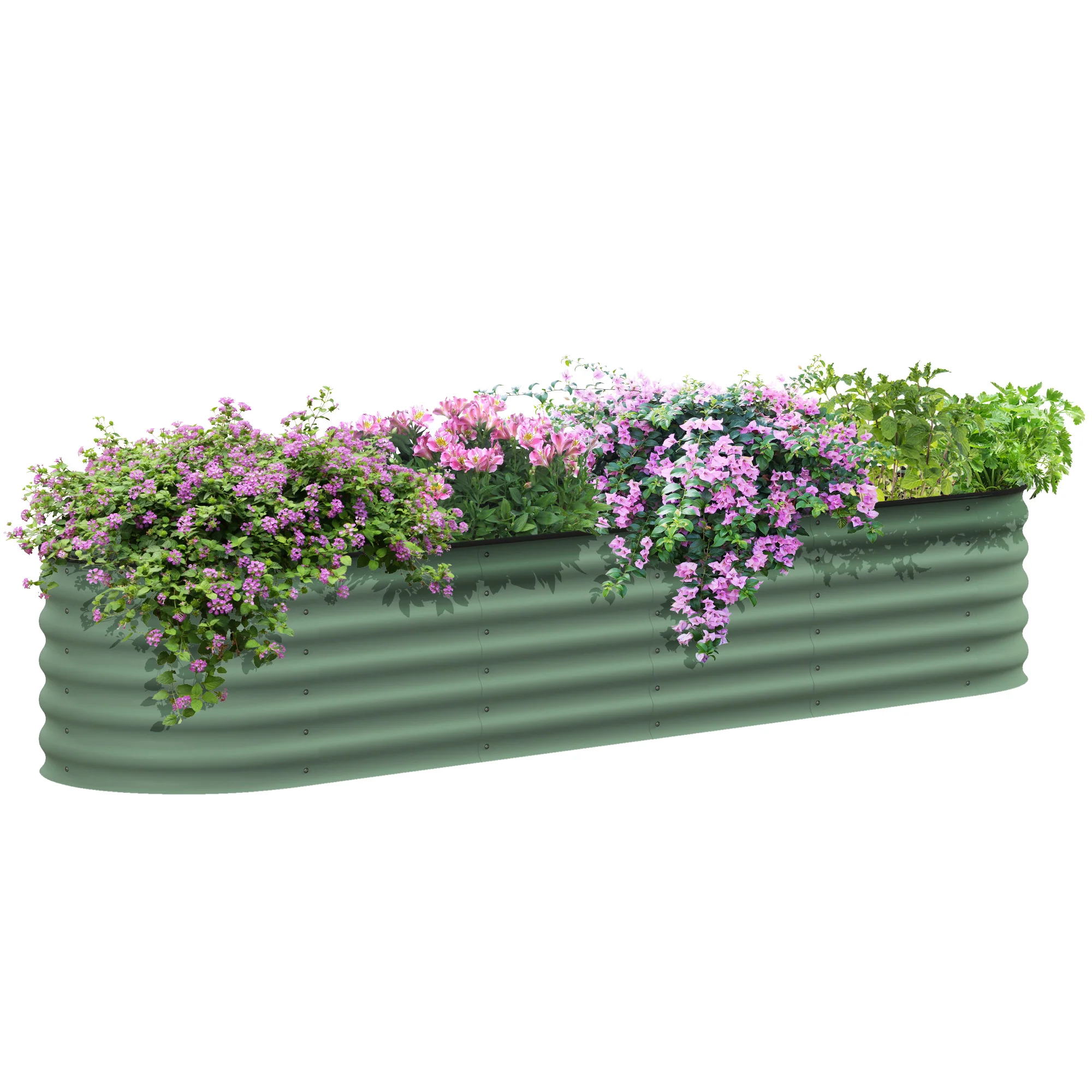 8' x 2' x 1.4' Galvanized Raised Garden Bed Kit, Outdoor Metal Elevated Planter Box with Safety Edging, Easy DIY Stock Tank for Growing Flowers, Herbs & Vegetables, Green