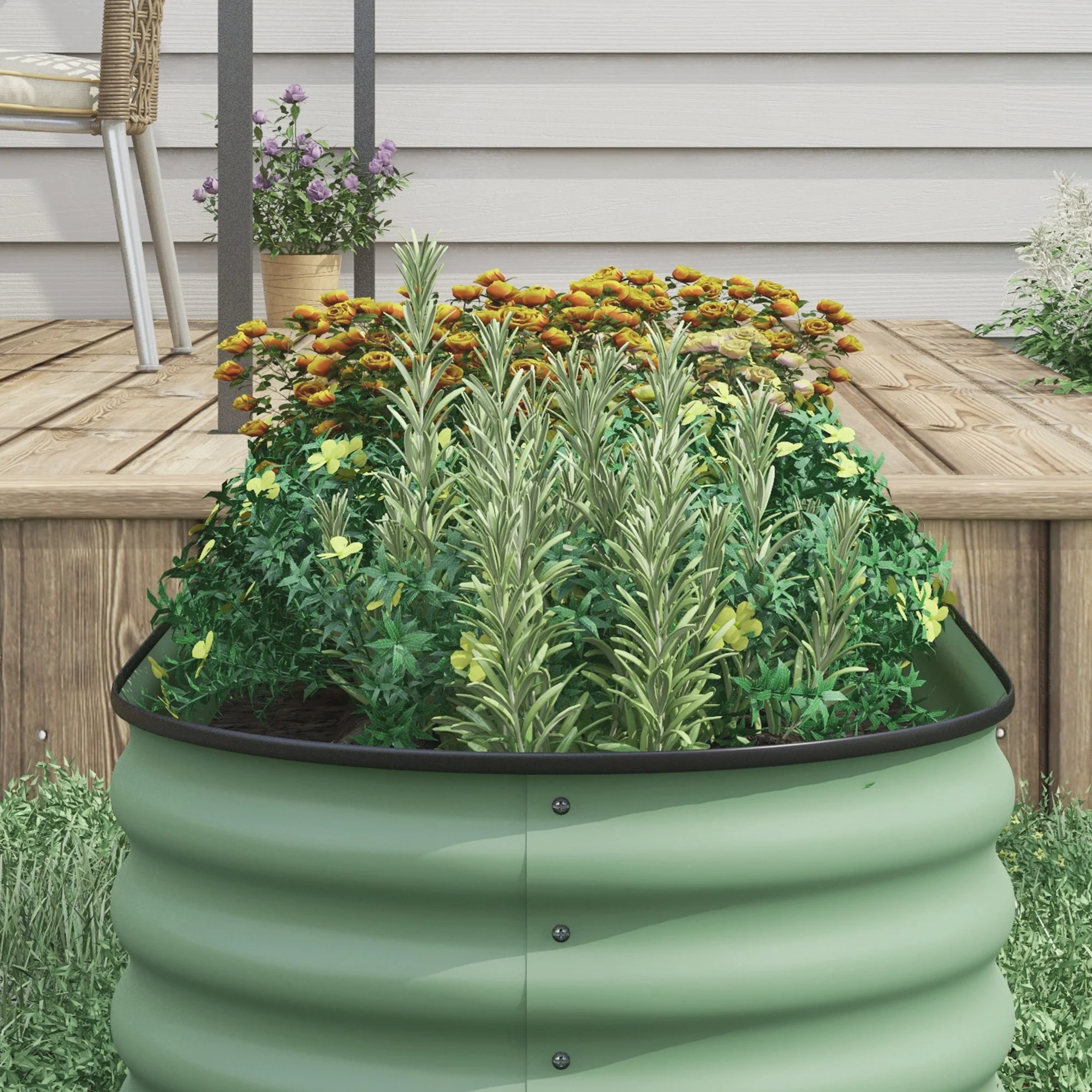 8' x 2' x 1.4' Galvanized Raised Garden Bed Kit, Outdoor Metal Elevated Planter Box with Safety Edging, Easy DIY Stock Tank for Growing Flowers, Herbs & Vegetables, Green - Image 11