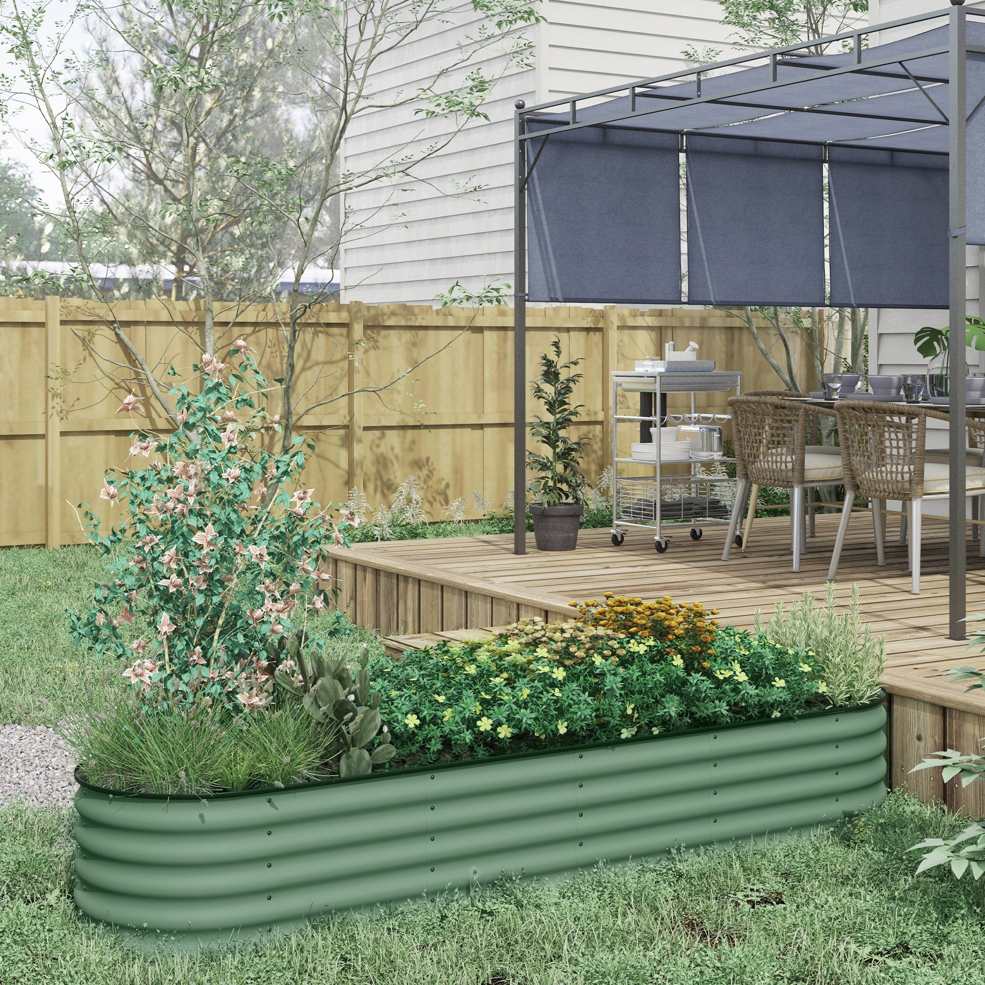 8' x 2' x 1.4' Galvanized Raised Garden Bed Kit, Outdoor Metal Elevated Planter Box with Safety Edging, Easy DIY Stock Tank for Growing Flowers, Herbs & Vegetables, Green - Image 3