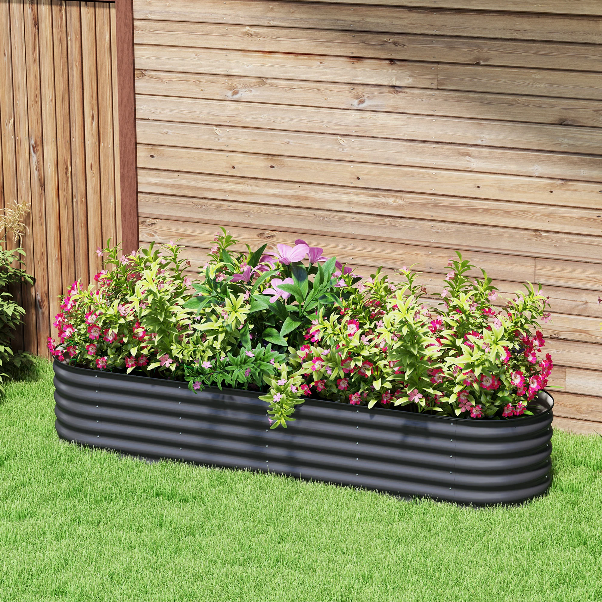 8' x 2' x 1.4' Galvanized Raised Garden Bed Kit, Outdoor Metal Elevated Planter Box with Safety Edging, Easy DIY Stock Tank for Growing Flowers, Herbs & Vegetables, Dark Gray - Image 4