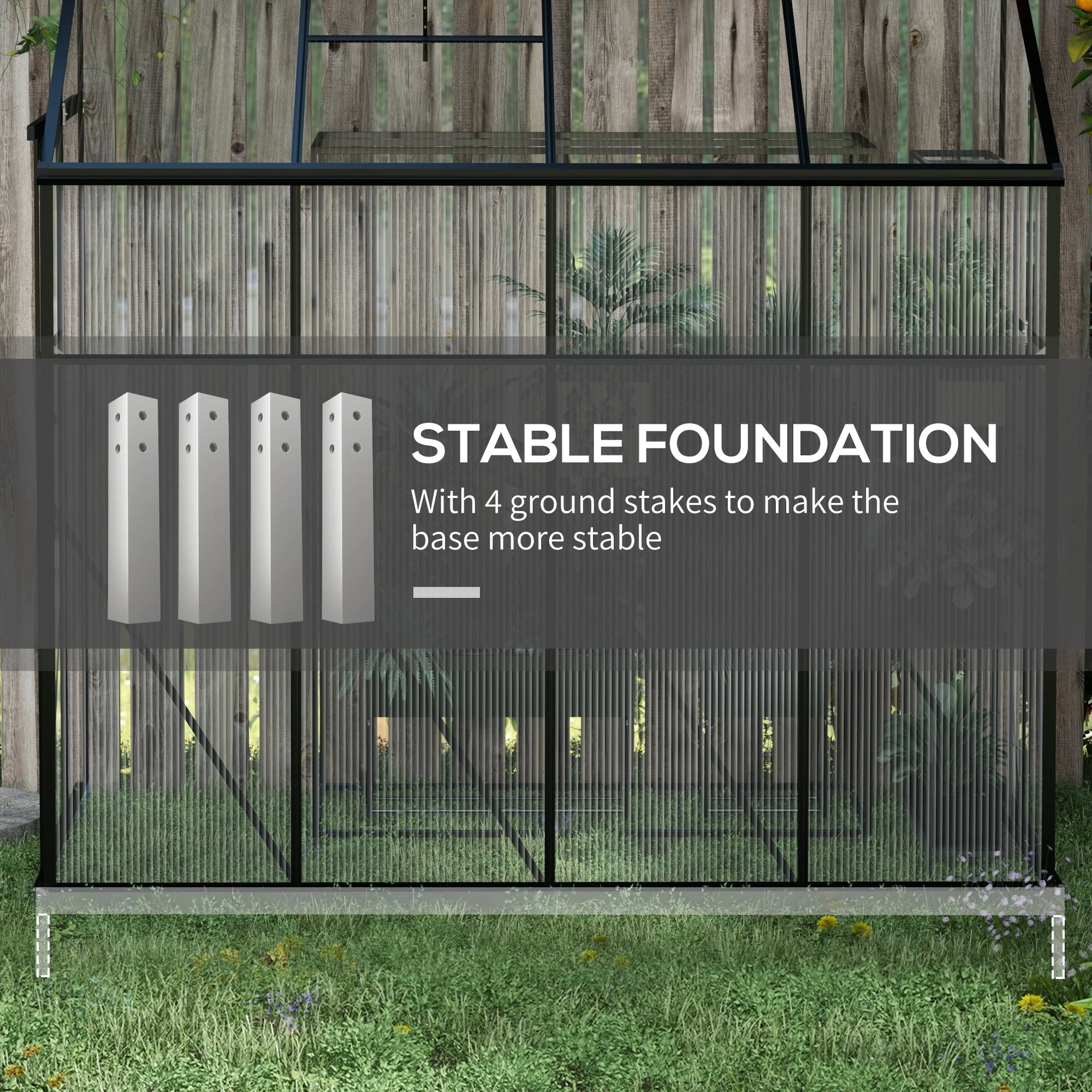 8' x 4' Lean-to Polycarbonate Greenhouse with Sliding Door, Aluminum Frame, Black - Image 8