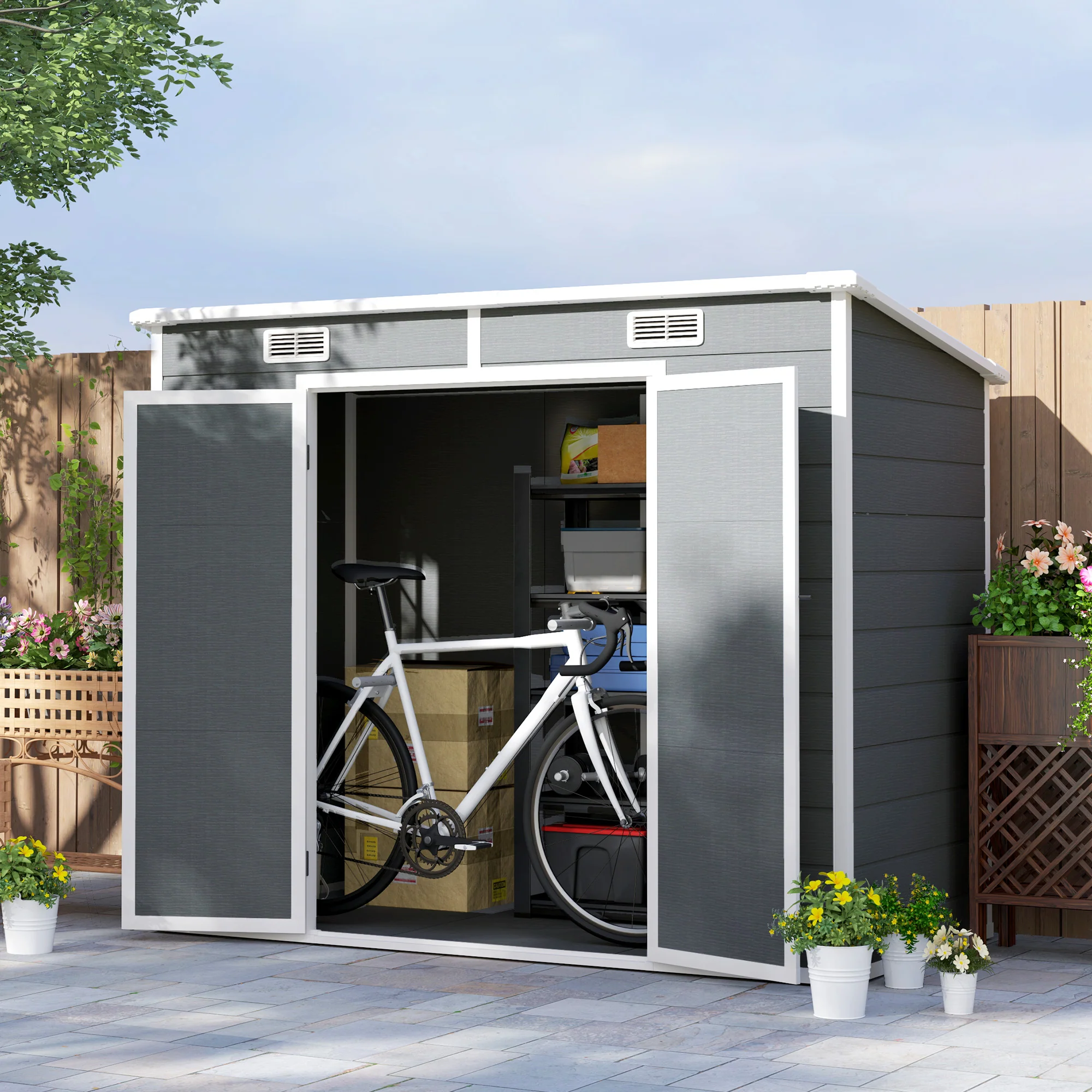 EverBase 8' x 4' Outdoor Storage Shed with Window, Lockable Doors and Vents, Gray - Image 3