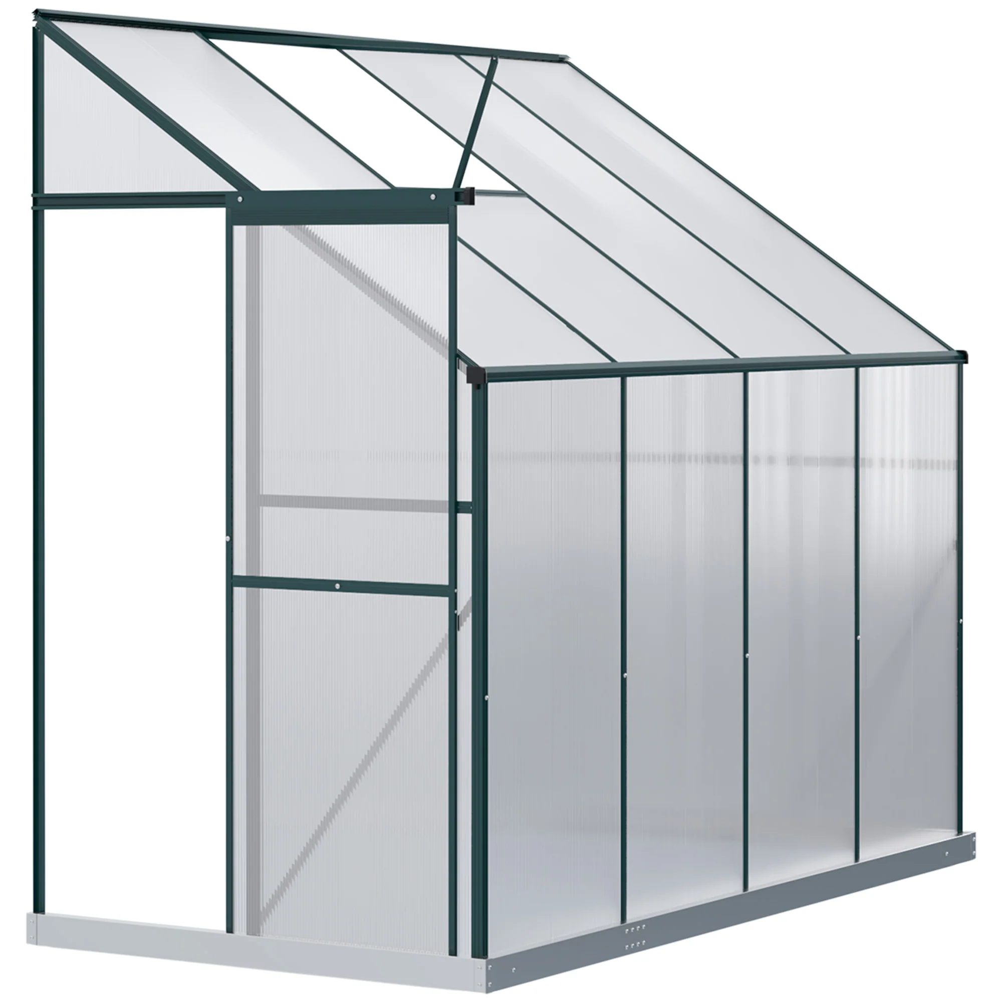 8' x 4' x 7' Walk-in Lean-To Greenhouse with Aluminum Frame, Sliding Door, Roof Vent, Green