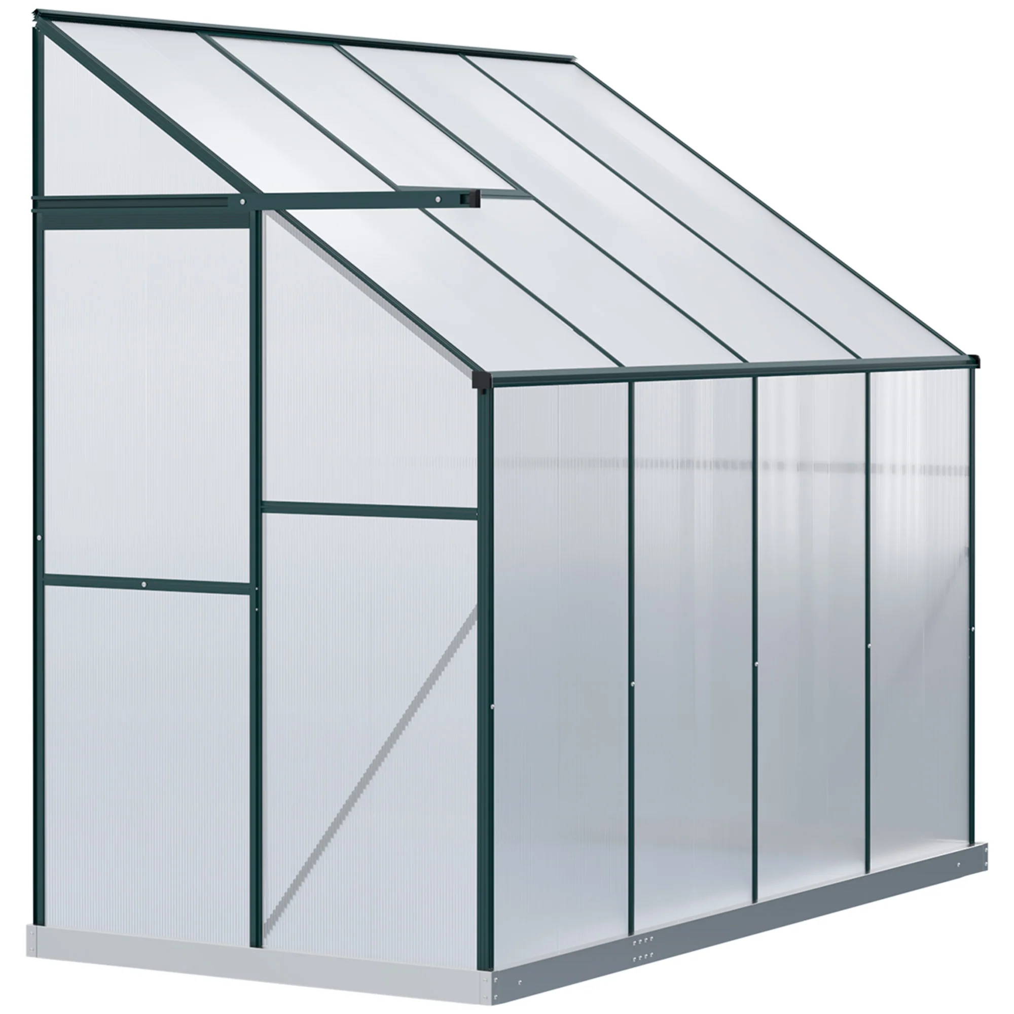 8' x 4' x 7' Walk-in Lean-To Greenhouse with Aluminum Frame, Sliding Door, Roof Vent, Green - Image 2