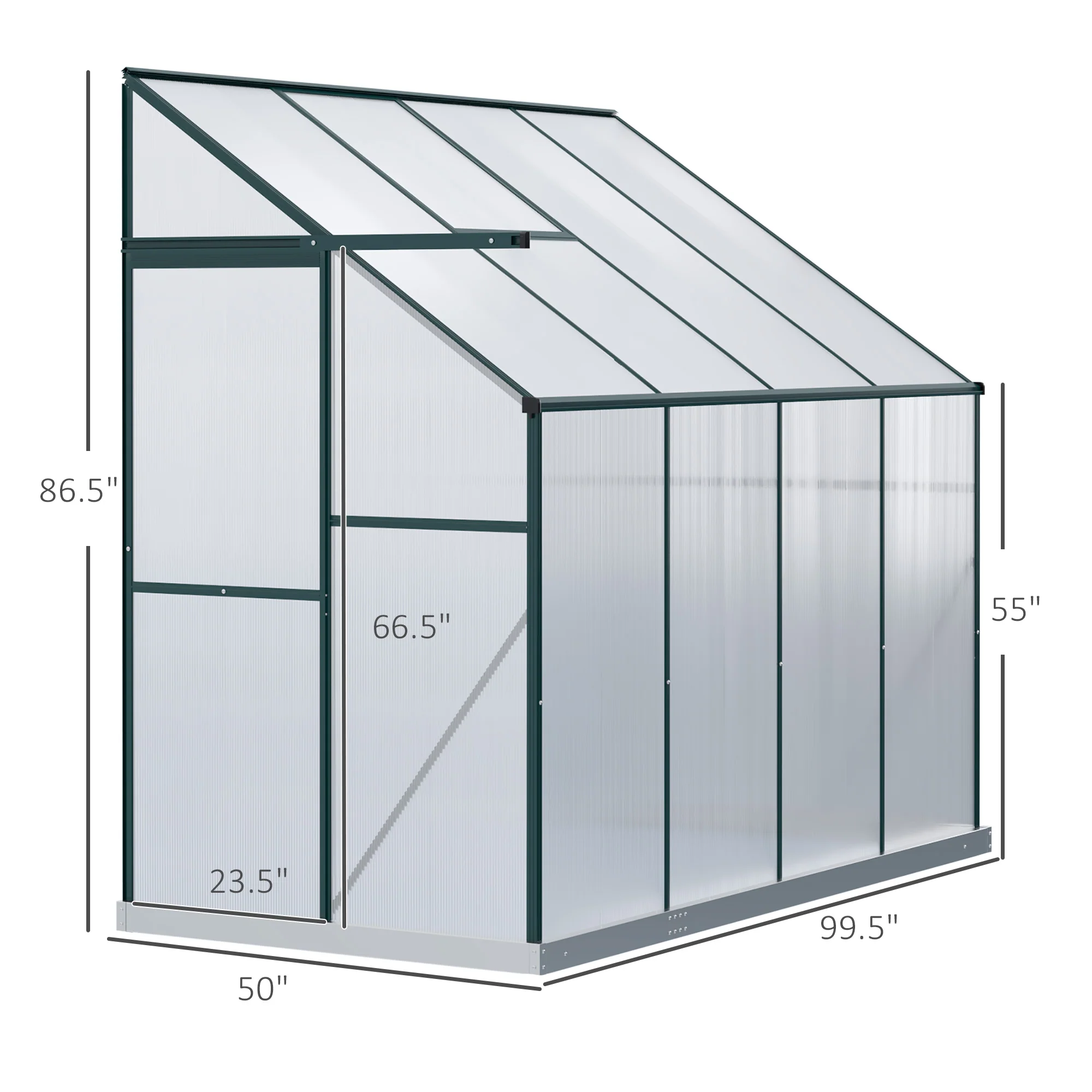 8' x 4' x 7' Walk-in Lean-To Greenhouse with Aluminum Frame, Sliding Door, Roof Vent, Green - Image 5