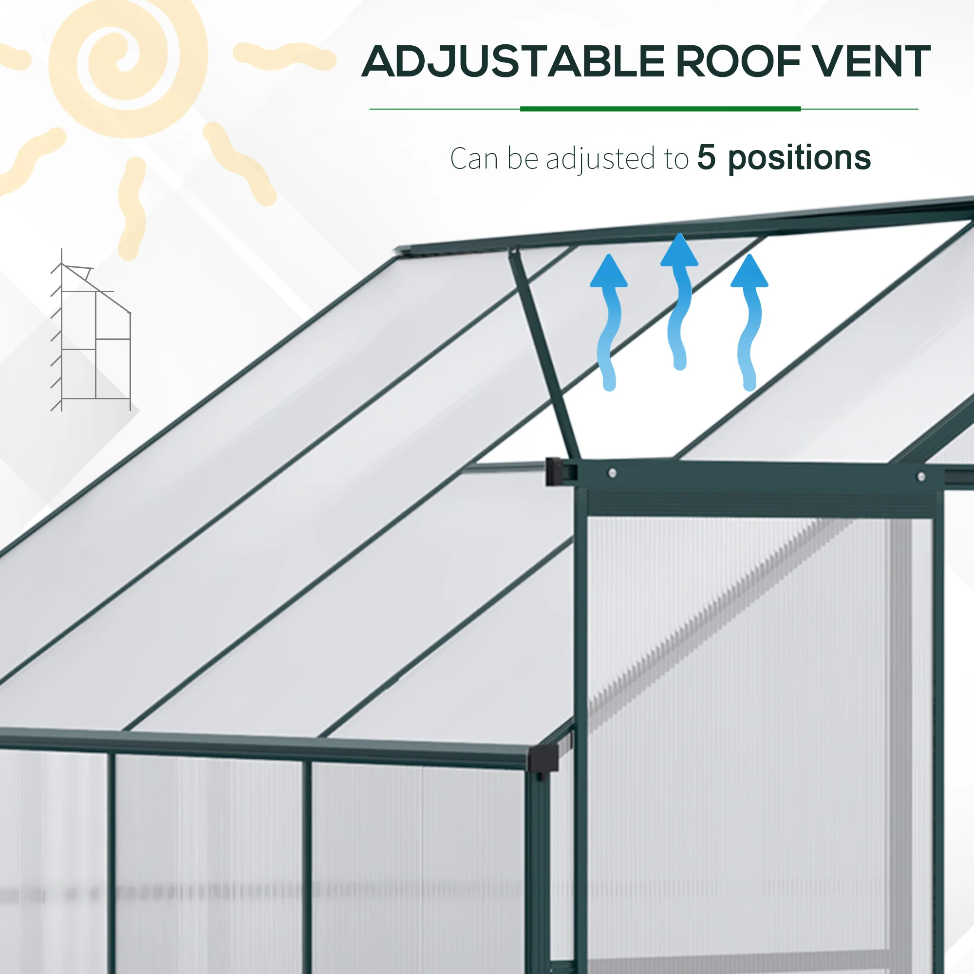8' x 4' x 7' Walk-in Lean-To Greenhouse with Aluminum Frame, Sliding Door, Roof Vent, Green - Image 6