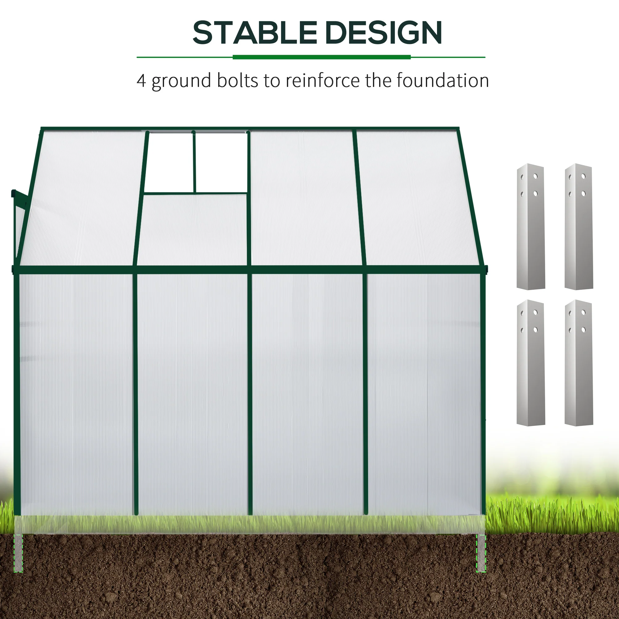 8' x 4' x 7' Walk-in Lean-To Greenhouse with Aluminum Frame, Sliding Door, Roof Vent, Green - Image 9