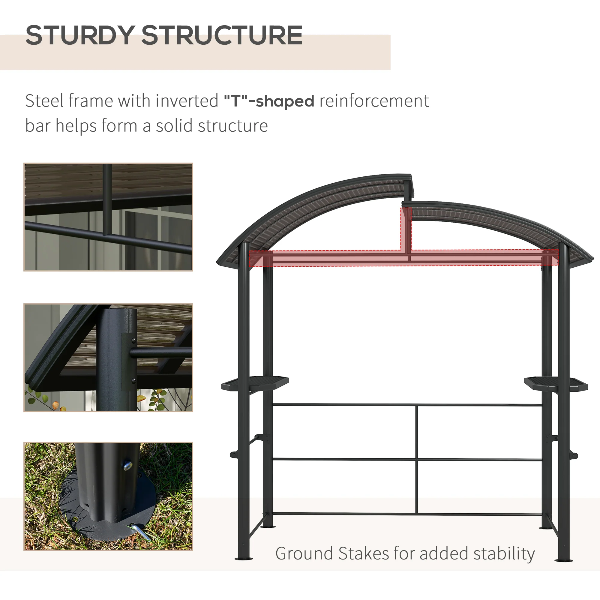 8' x 5' Grill Gazebo Shelter with Vented PC Roof, Side Shelves - Image 8