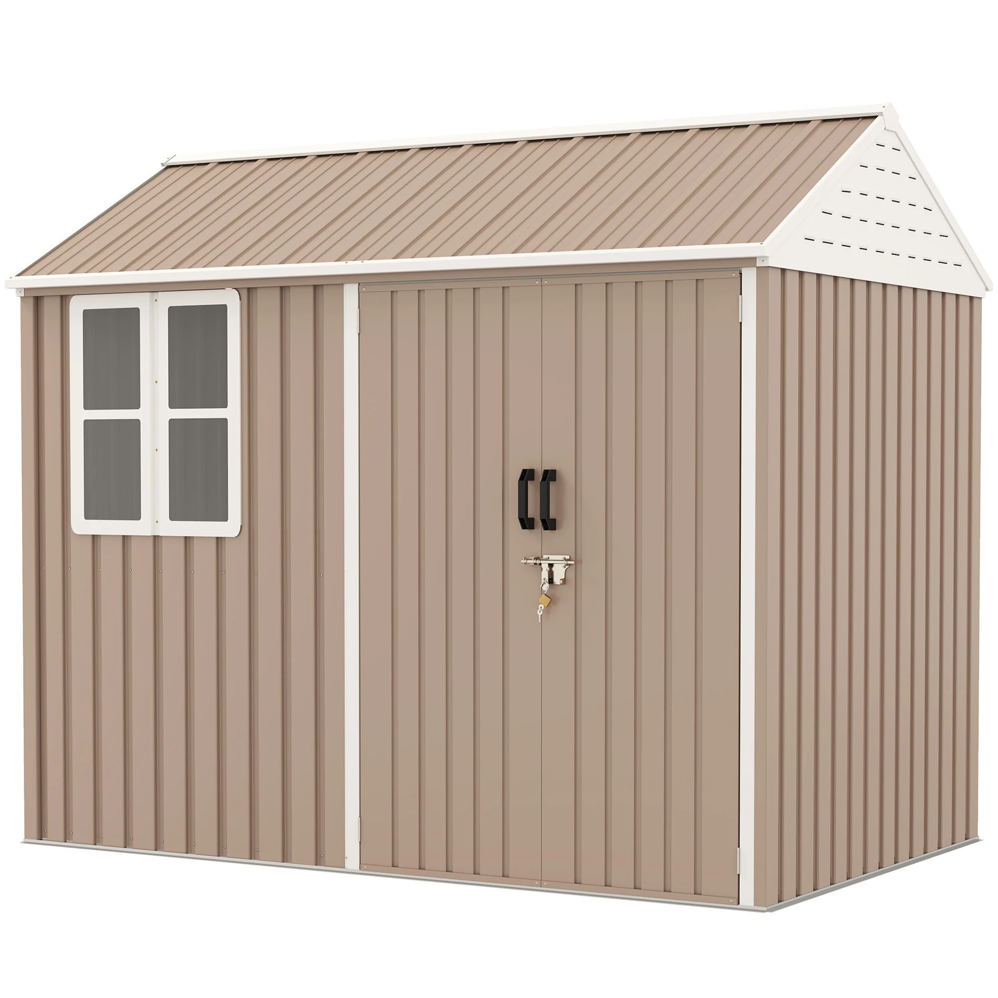 8' x 5.5' Extra Large Garden Shed, Tool Storage with Window, Metal Sloped Roof, Brown - Image 2