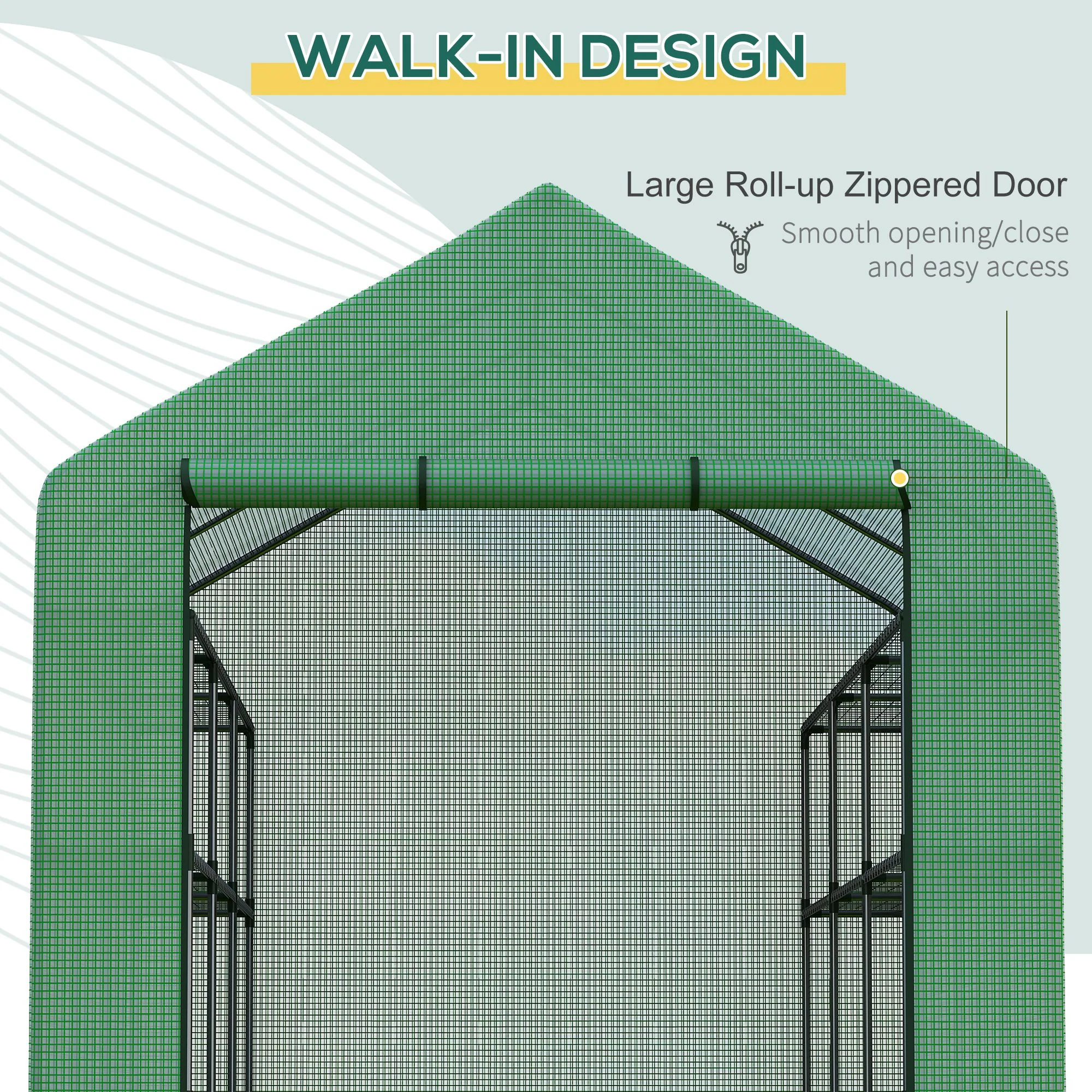 8' x 6' x 7' Walk-in Greenhouse with PE Cover, 4-Tier Shelves, Steel Frame Hot House, Green - Image 7