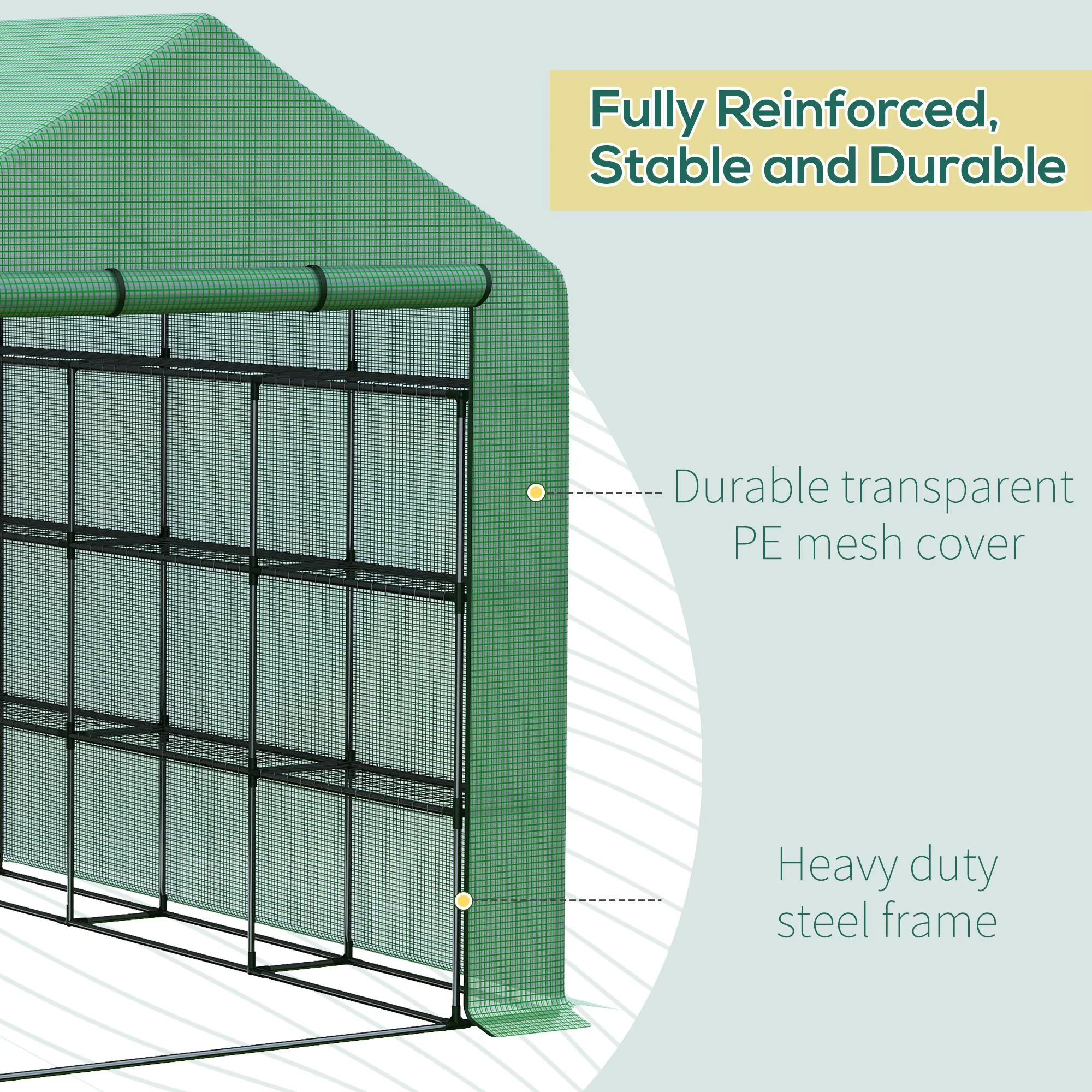 8' x 6' x 7' Walk-in Greenhouse with PE Cover, 4-Tier Shelves, Steel Frame Hot House, Green - Image 8