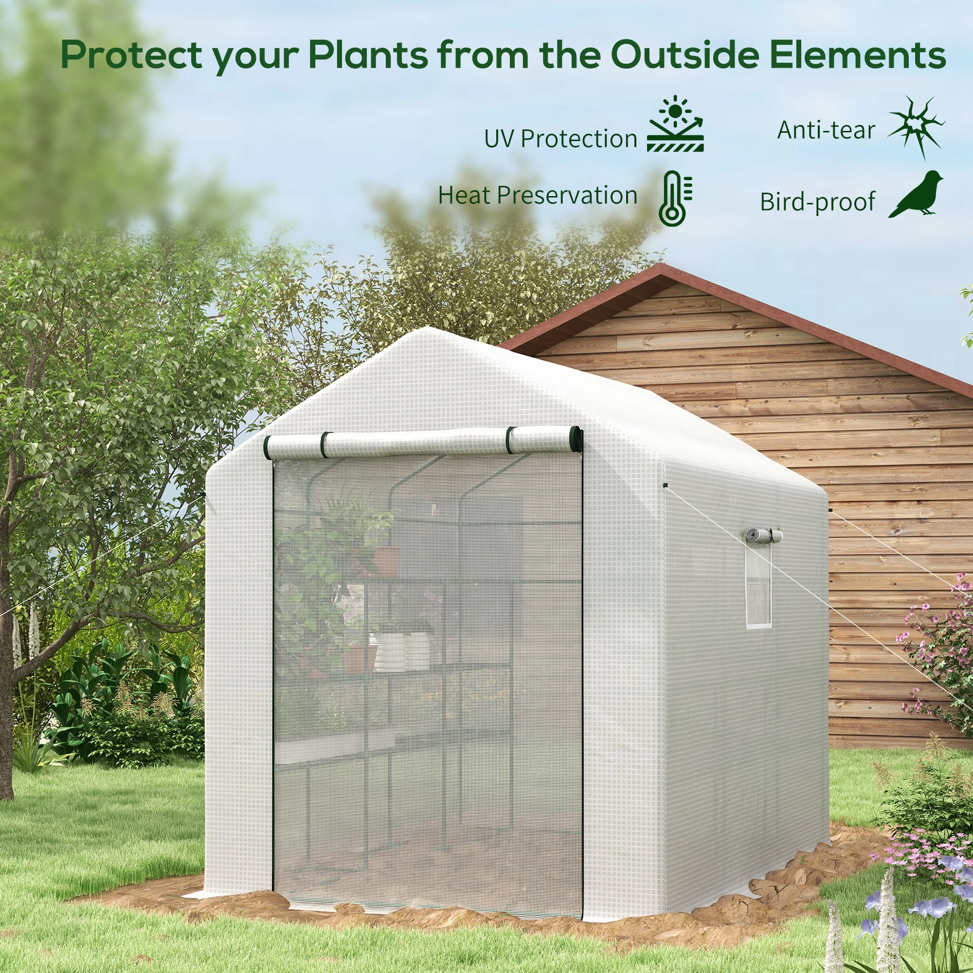 8' x 6' x 7' Walk-in Greenhouse with Door and Windows, 18 Shelf Green House with Trellis, White - Image 6