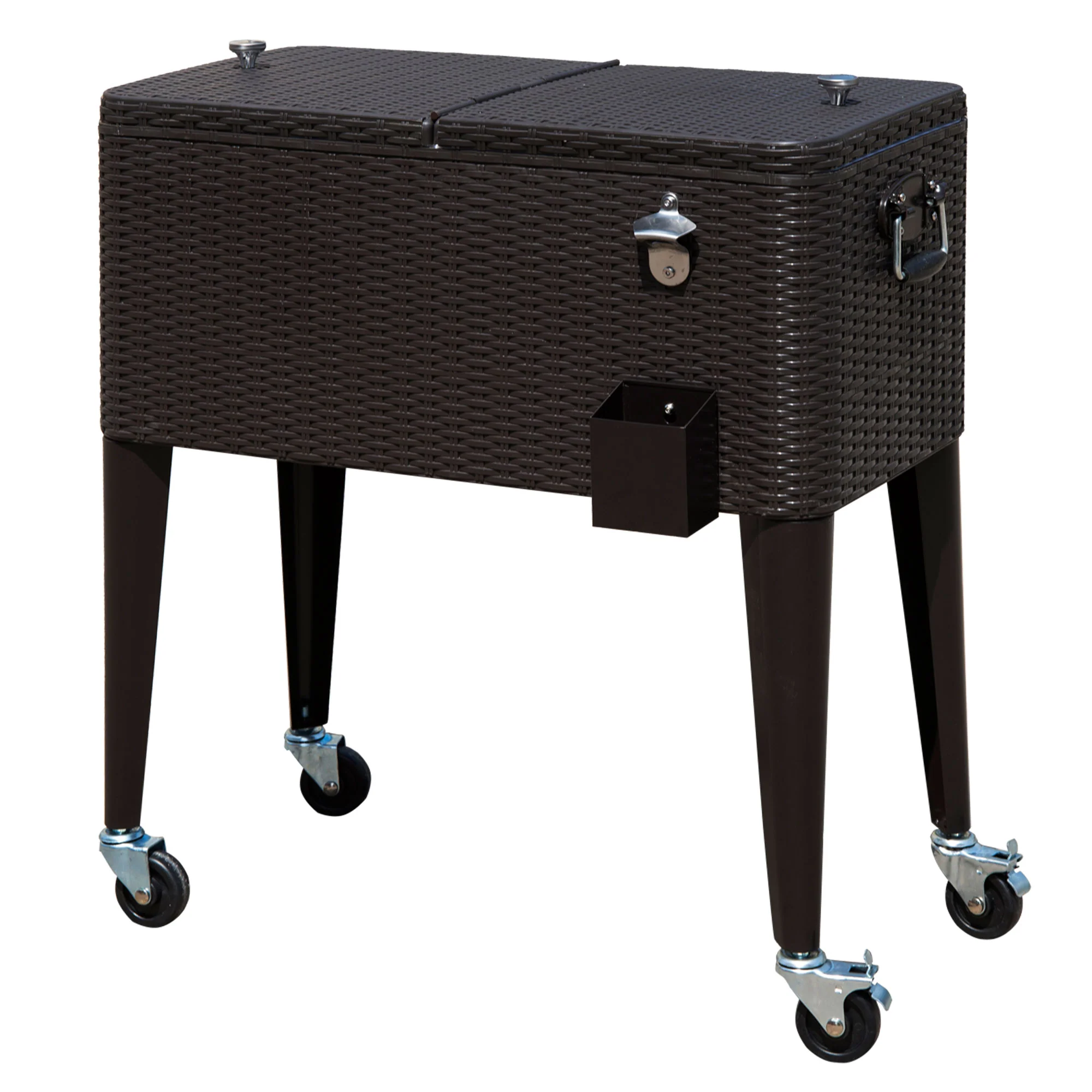 80 QT Wheeled Outdoor Cooler Cart for Parties, Brown - Image 2