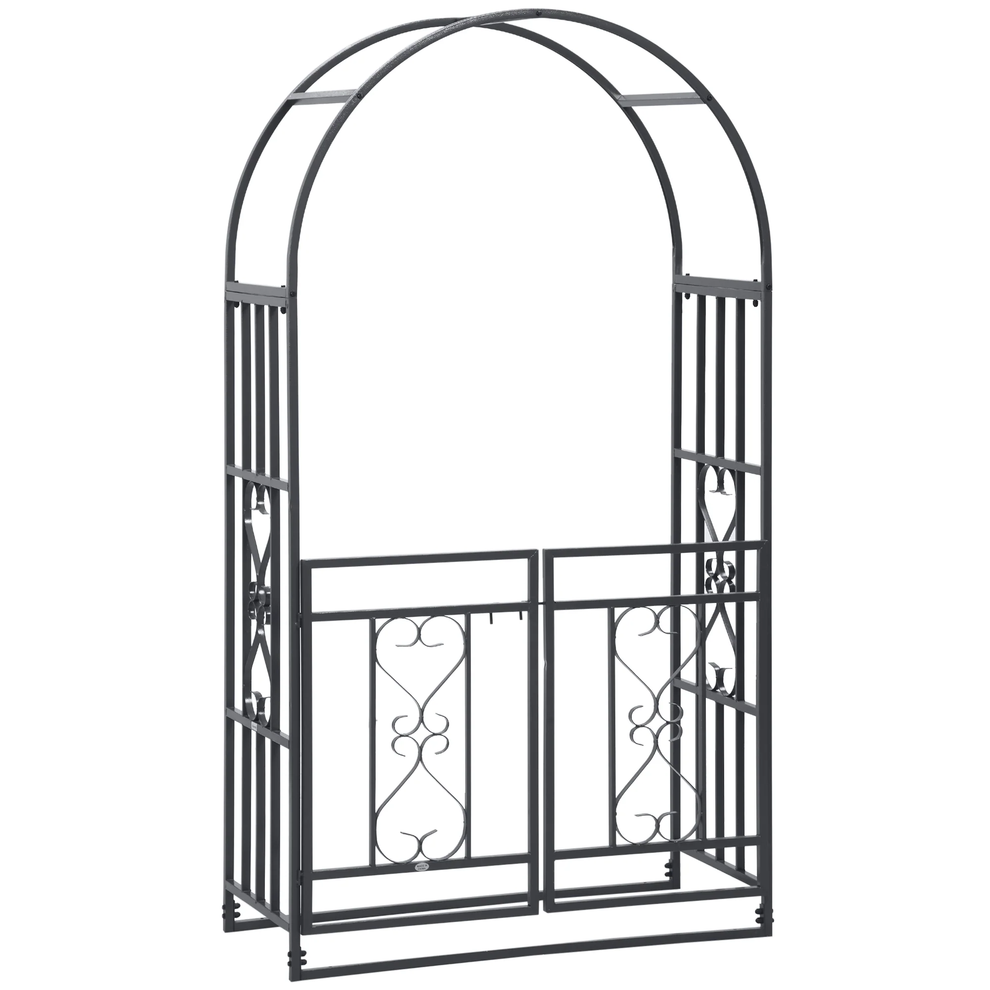 81" Metal Garden Arbor with Double Doors, Locking Gate, Vine Frame & Heart Motifs, Grey - Image 12