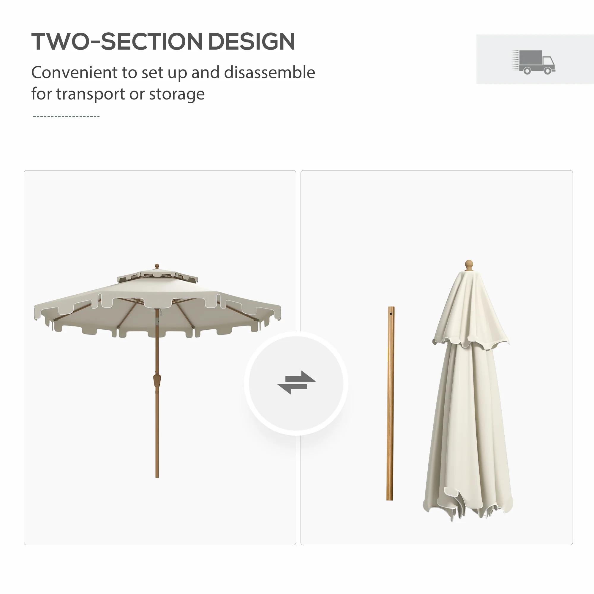 9' Patio Umbrella with Push Button Tilt and Crank, Outdoor Umbrella with 8 Ribs, Cream White - Image 10