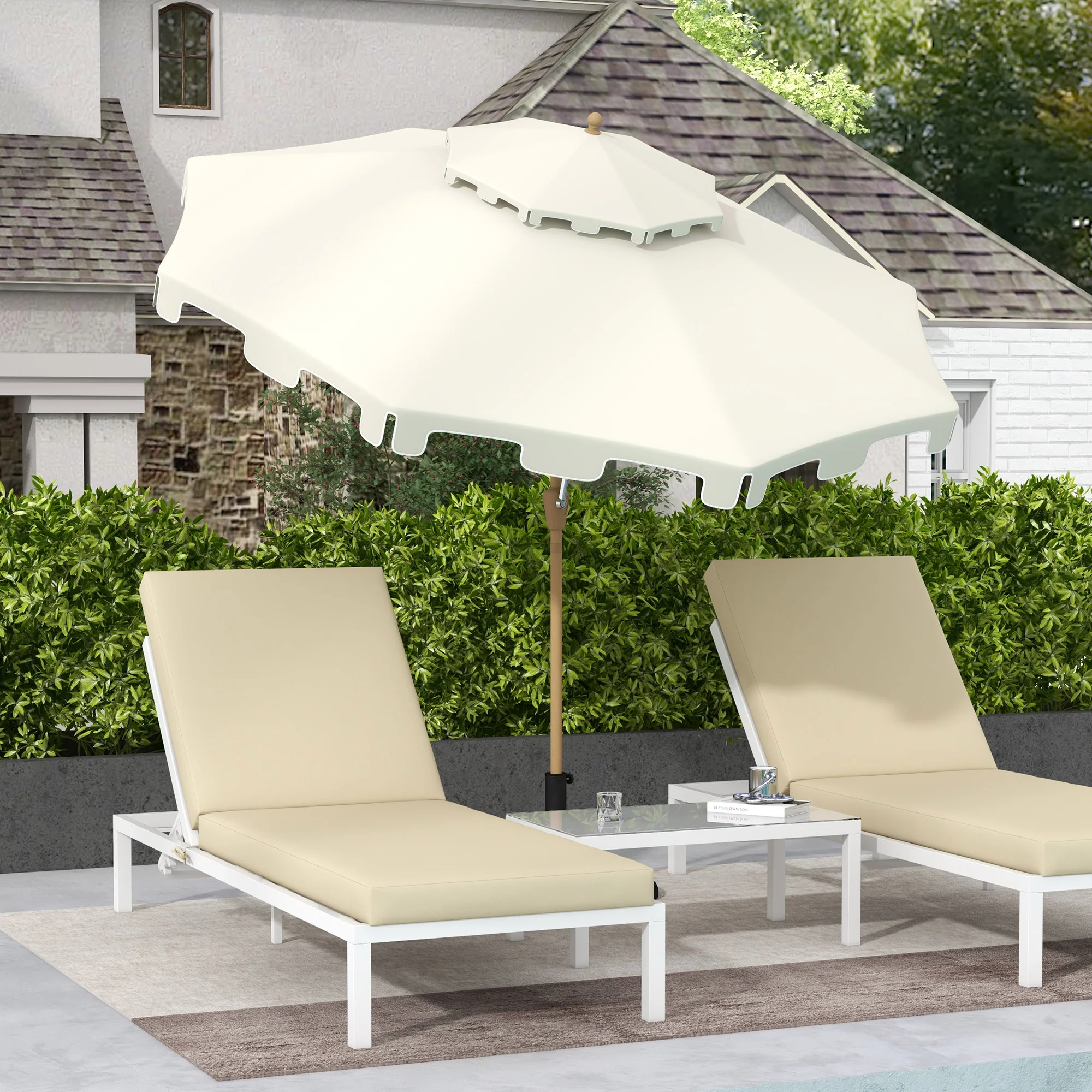 9' Patio Umbrella with Push Button Tilt and Crank, Outdoor Umbrella with 8 Ribs, Cream White - Image 4