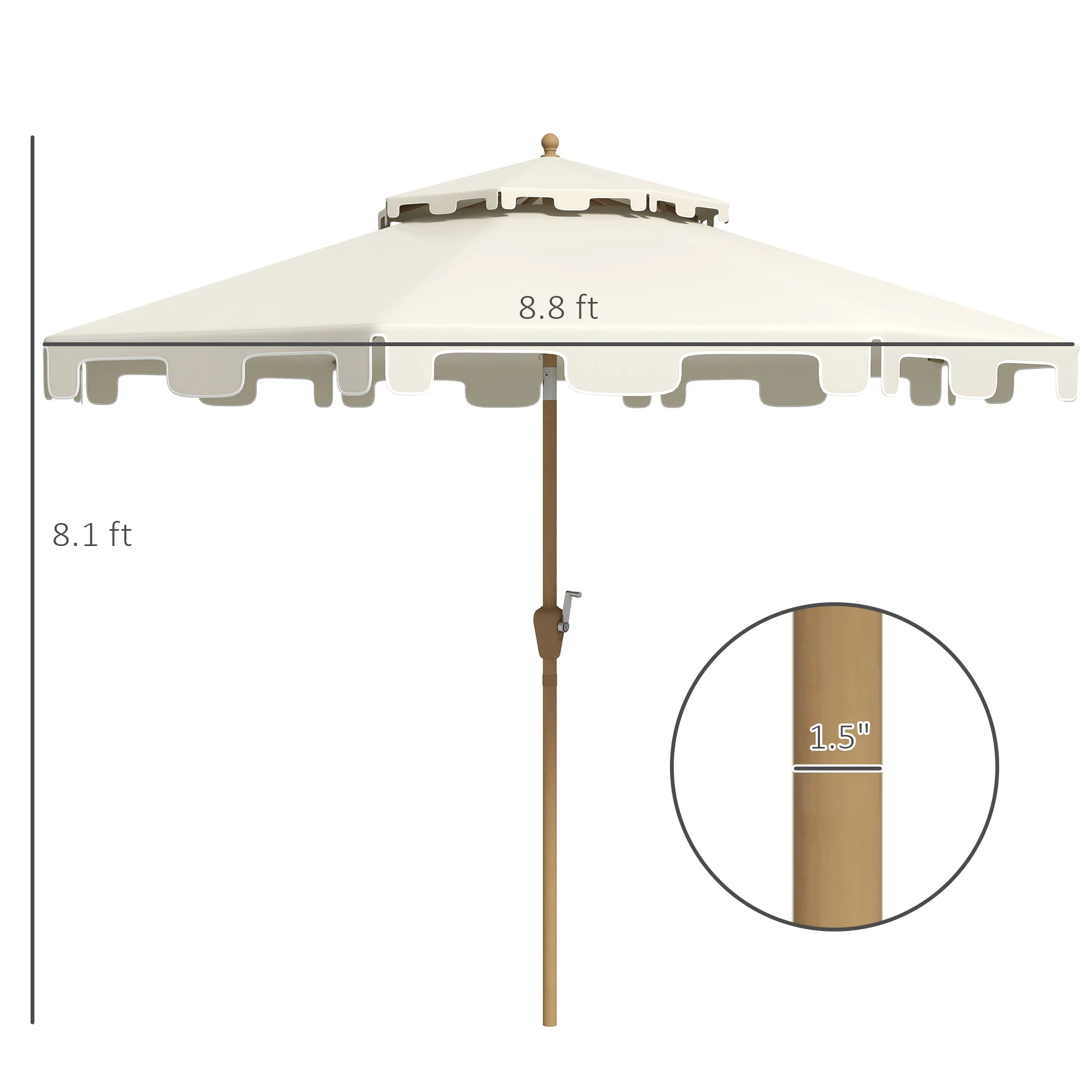 9' Patio Umbrella with Push Button Tilt and Crank, Outdoor Umbrella with 8 Ribs, Cream White - Image 5