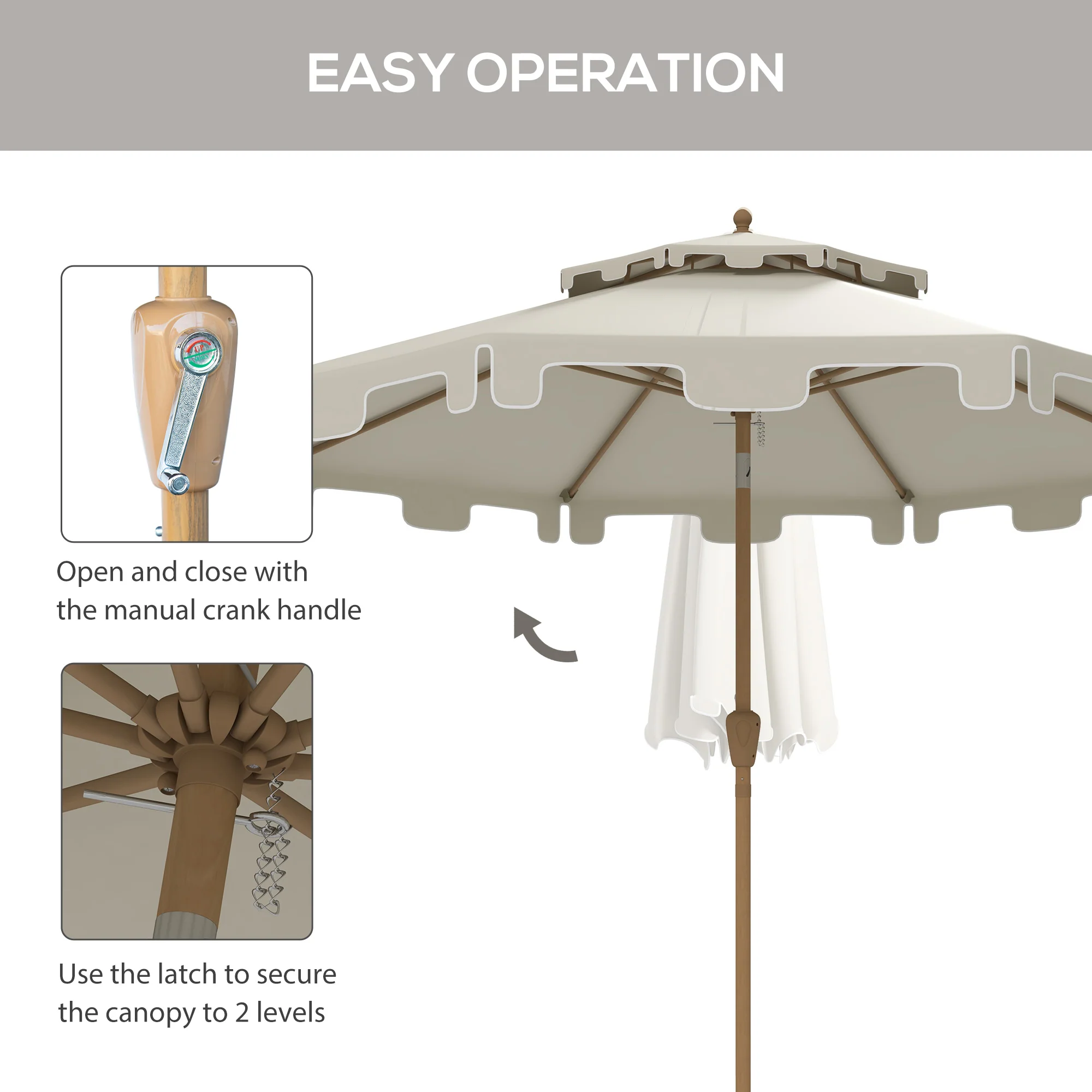 9' Patio Umbrella with Push Button Tilt and Crank, Outdoor Umbrella with 8 Ribs, Cream White - Image 7