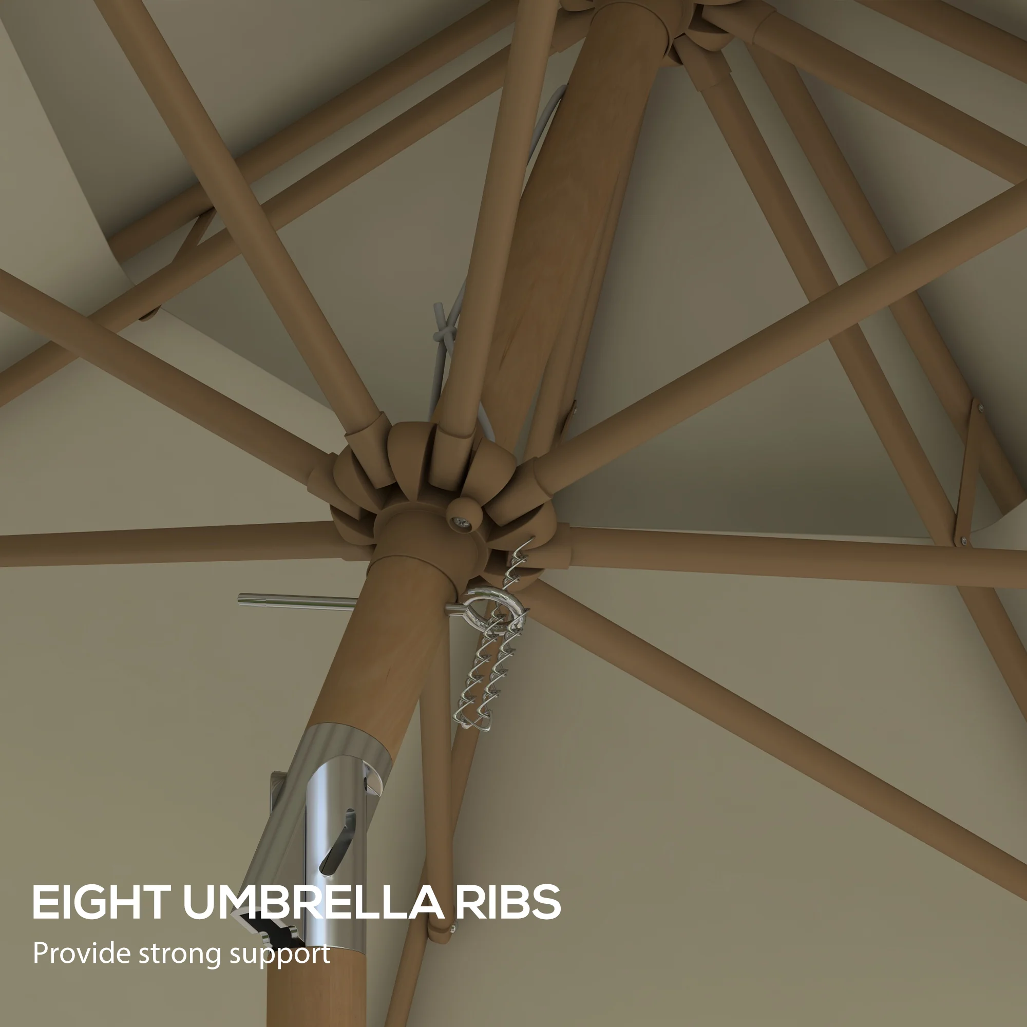 9' Patio Umbrella with Push Button Tilt and Crank, Outdoor Umbrella with 8 Ribs, Cream White - Image 9