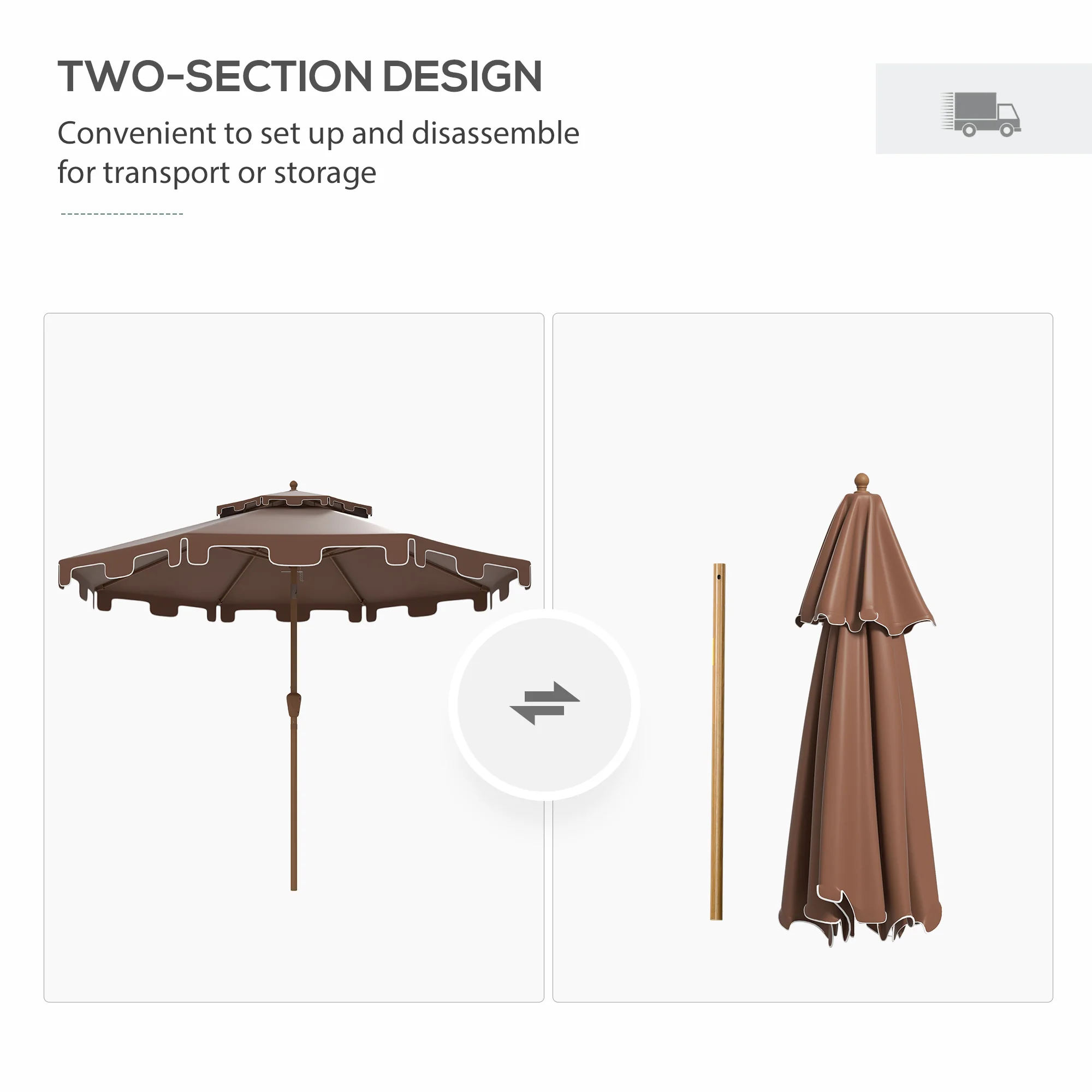 9' Patio Umbrella with Push Button Tilt and Crank, Outdoor Umbrella with 8 Ribs,  Brown - Image 10