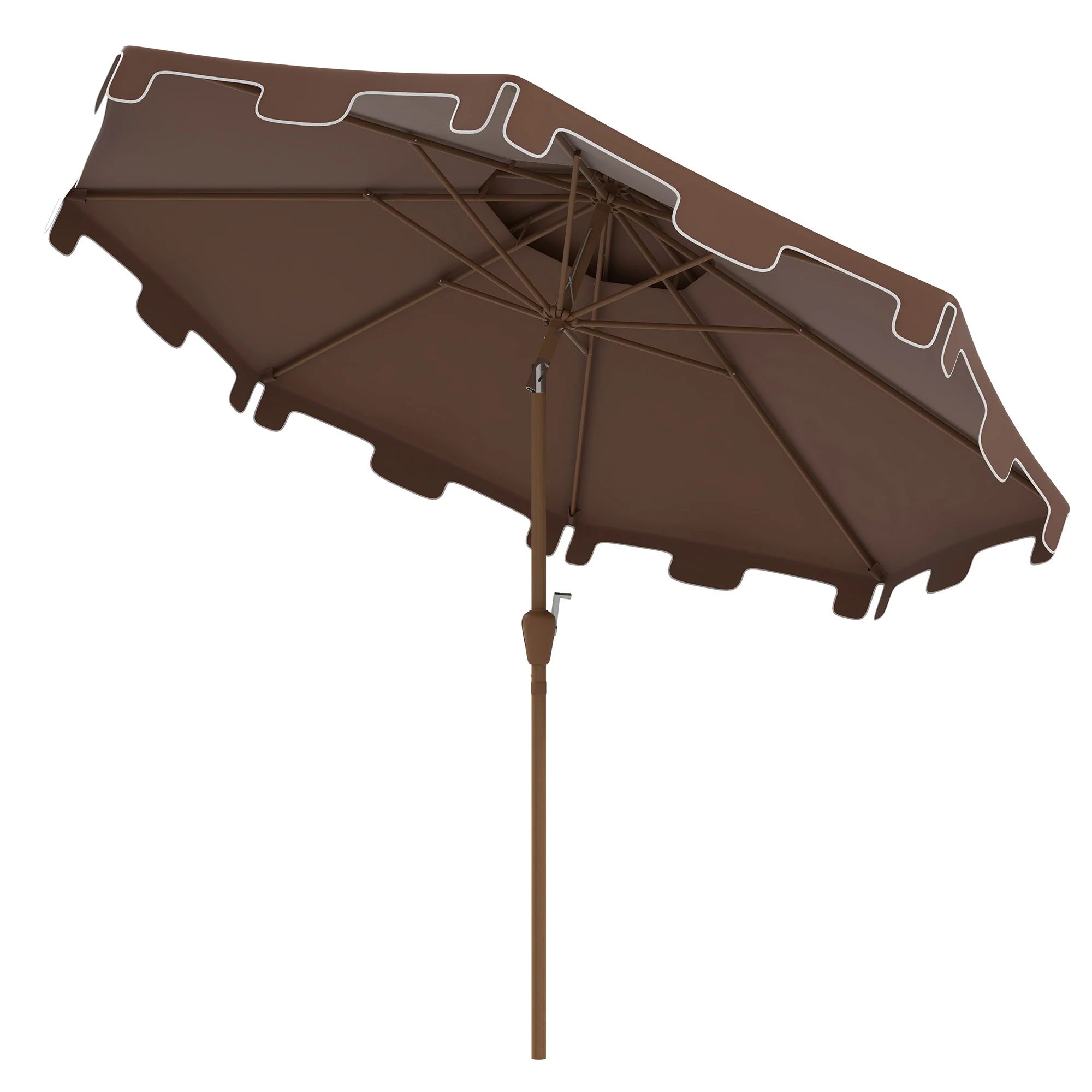 9' Patio Umbrella with Push Button Tilt and Crank, Outdoor Umbrella with 8 Ribs,  Brown - Image 2