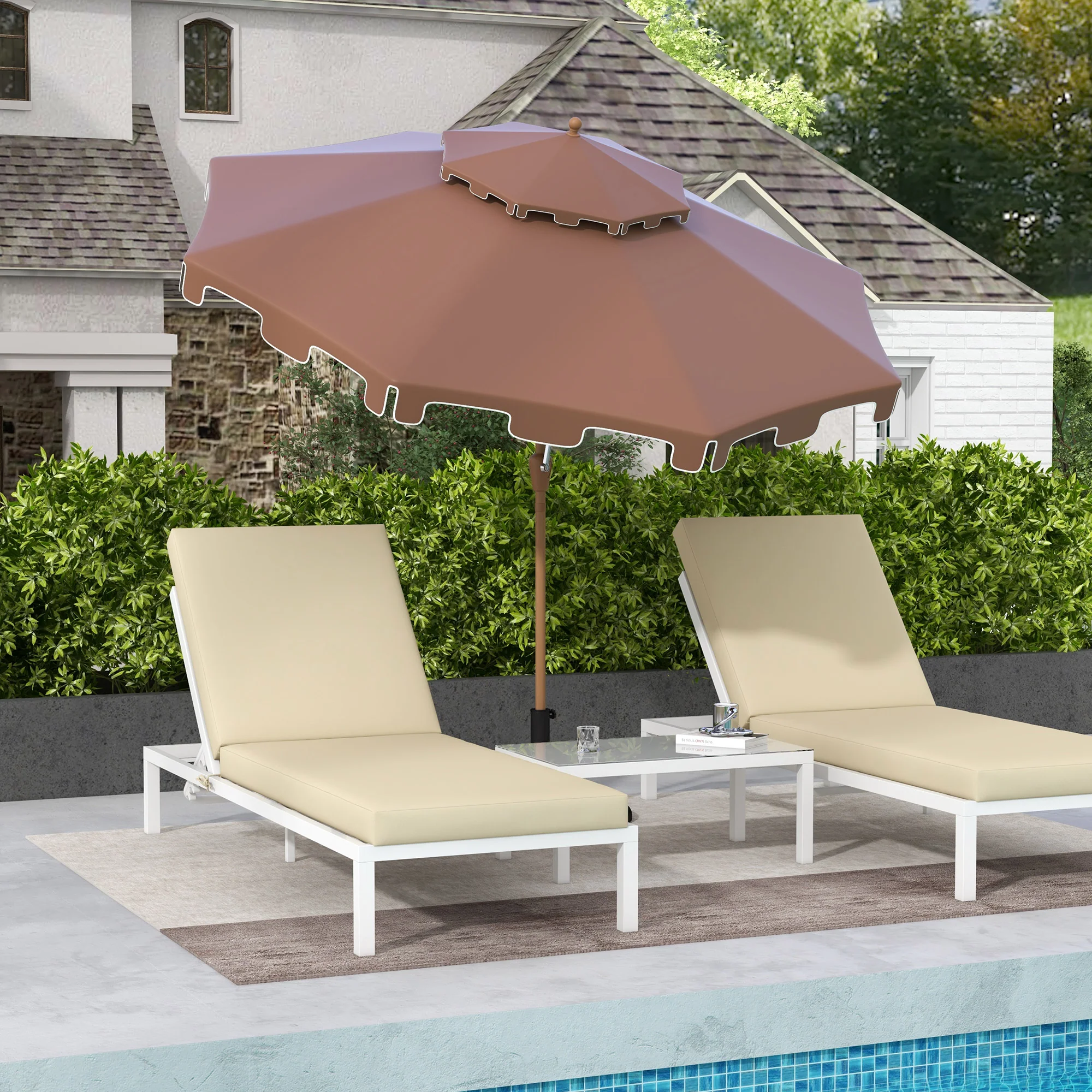9' Patio Umbrella with Push Button Tilt and Crank, Outdoor Umbrella with 8 Ribs,  Brown - Image 4