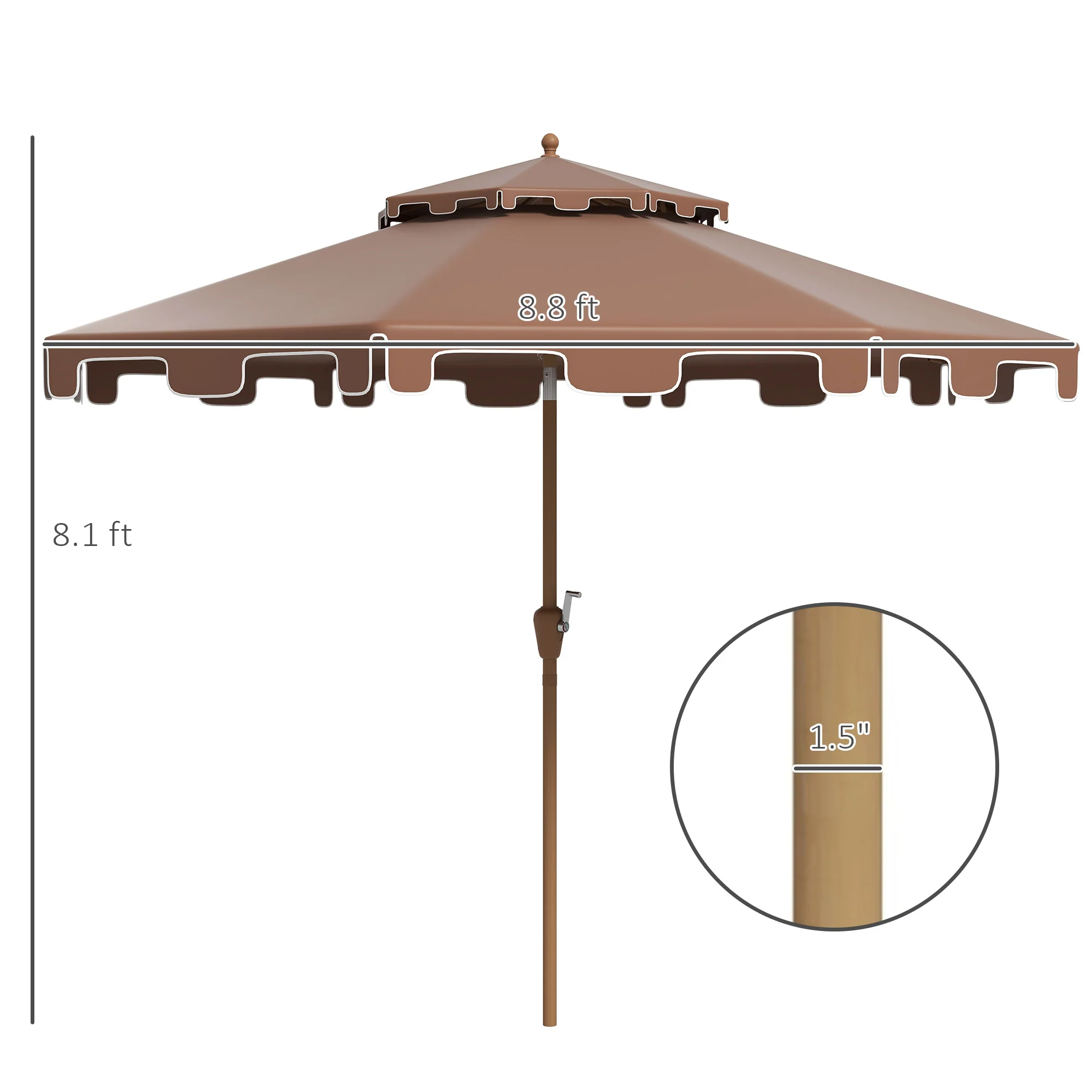 9' Patio Umbrella with Push Button Tilt and Crank, Outdoor Umbrella with 8 Ribs,  Brown - Image 5
